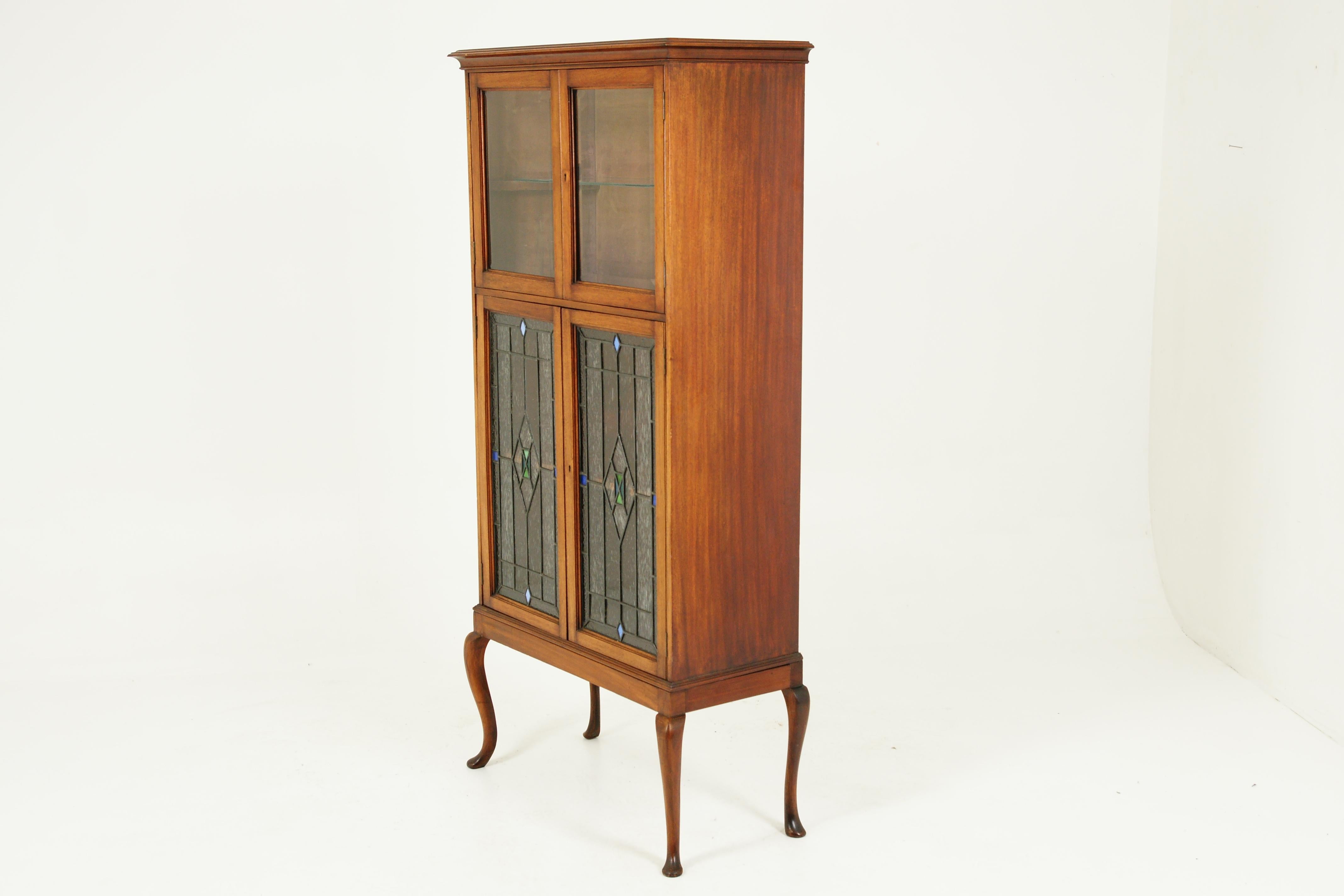Antique Walnut Cocktail Cabinet, Stained Glass, Arts & Crafts, Scotland 1910 3
