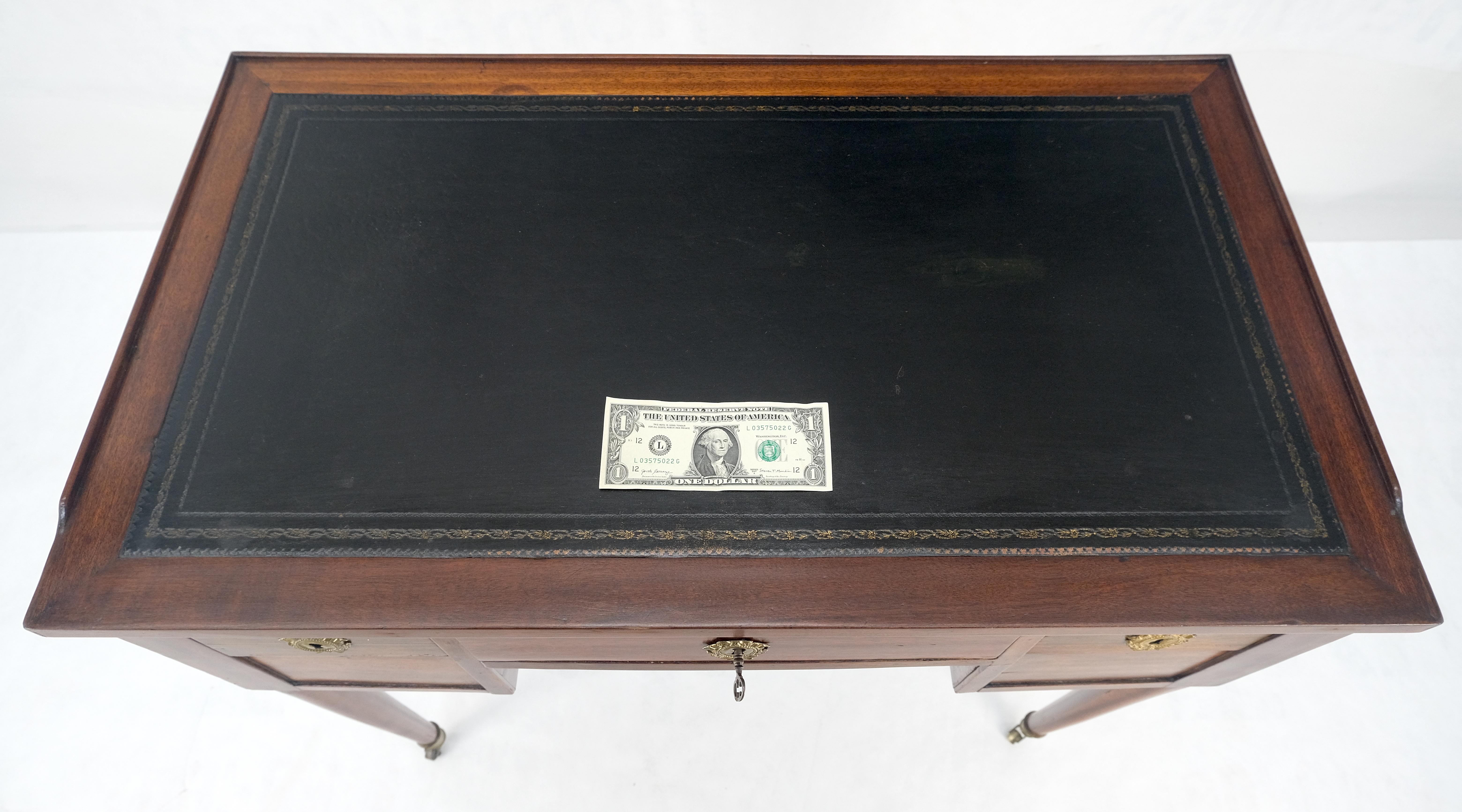 Antique Mahogany Compact  20x35 Writing Table Console Desk Side Drawer Leather For Sale 3