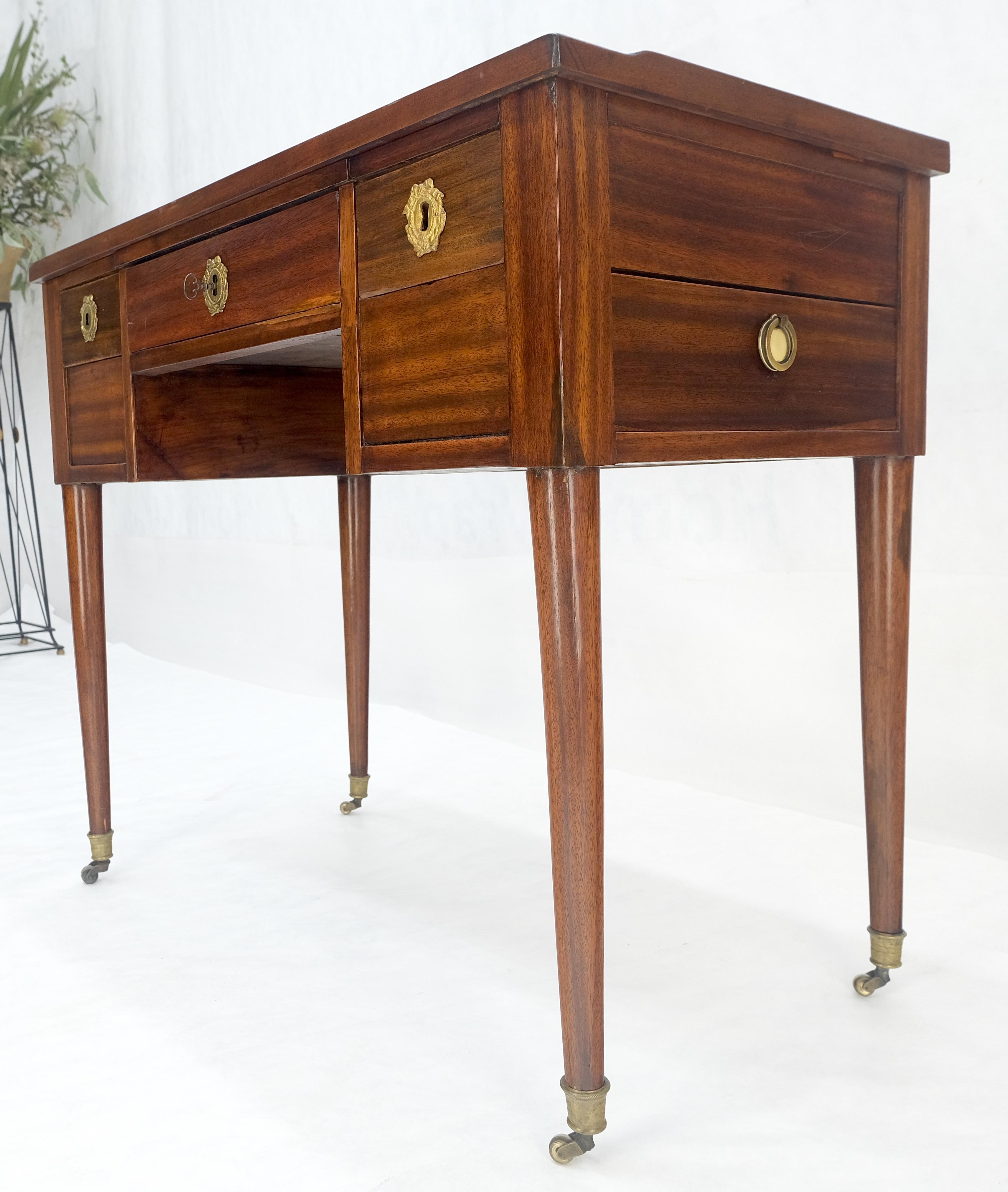 Antique Mahogany Compact  20x35 Writing Table Console Desk Side Drawer Leather For Sale 6