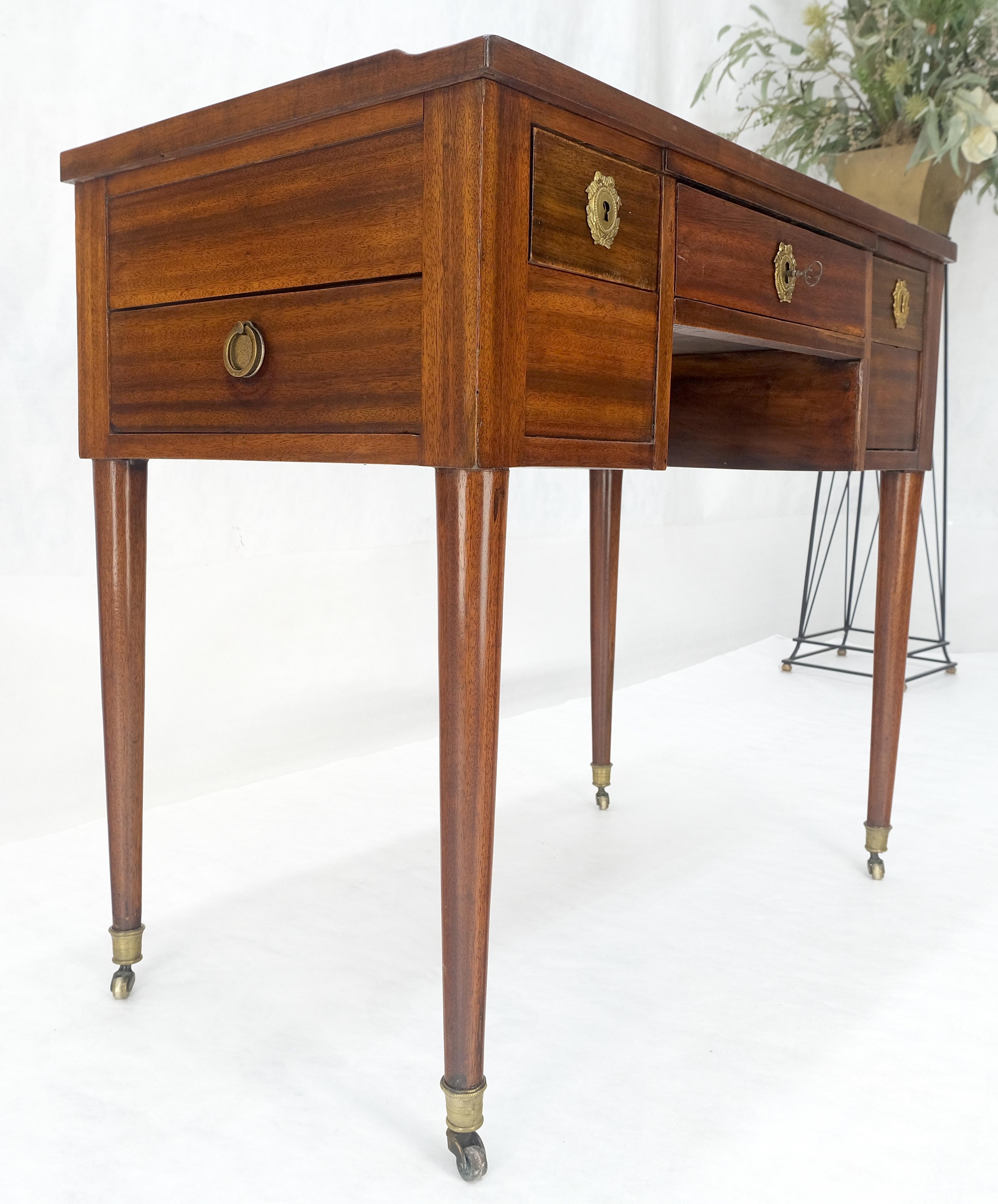 Antique Mahogany Compact  20x35 Writing Table Console Desk Side Drawer Leather For Sale 8