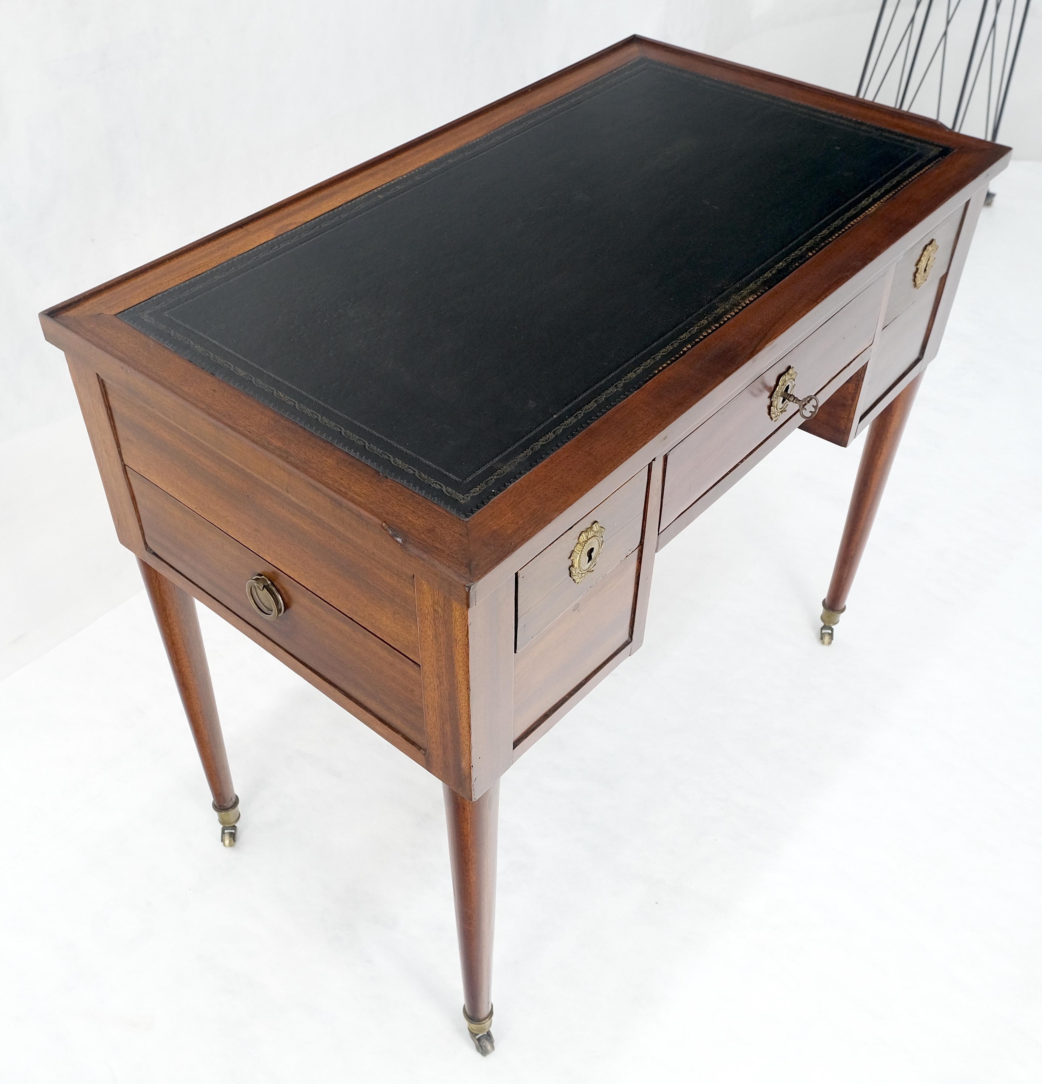 Antique Mahogany Compact  20x35 Writing Table Console Desk Side Drawer Leather For Sale 9