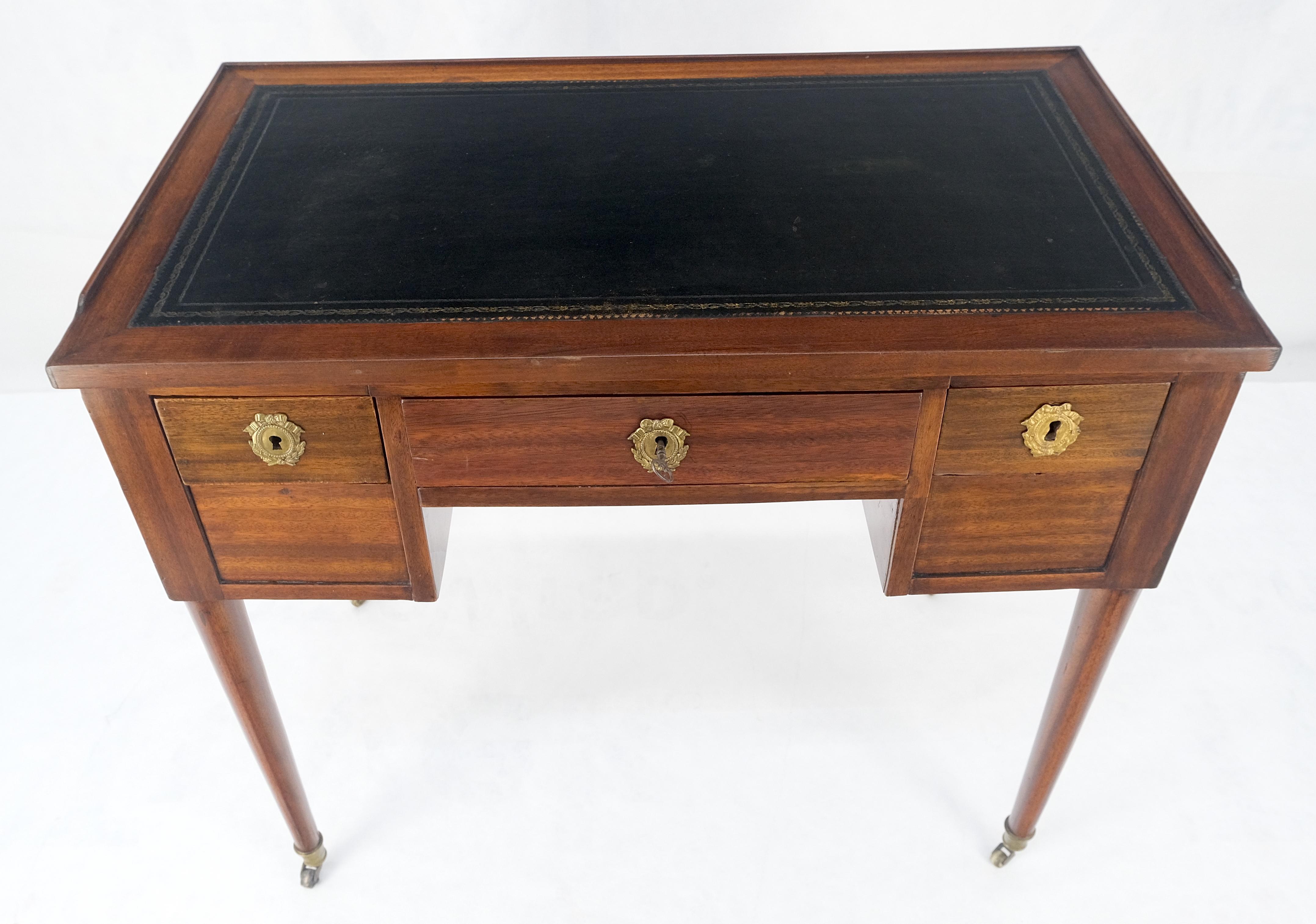 Antique Mahogany Compact  20x35 Writing Table Console Desk Side Drawer Leather 