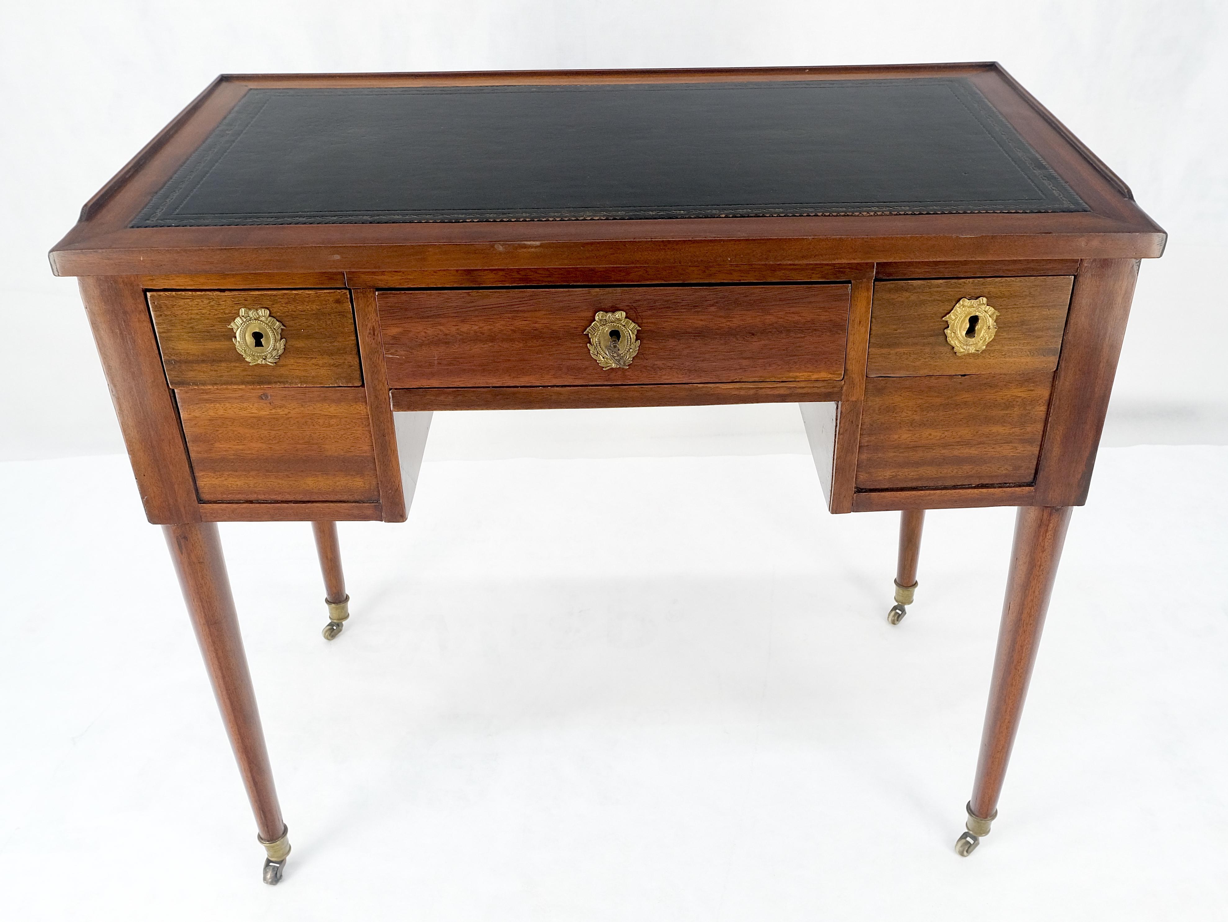 American Antique Mahogany Compact  20x35 Writing Table Console Desk Side Drawer Leather For Sale