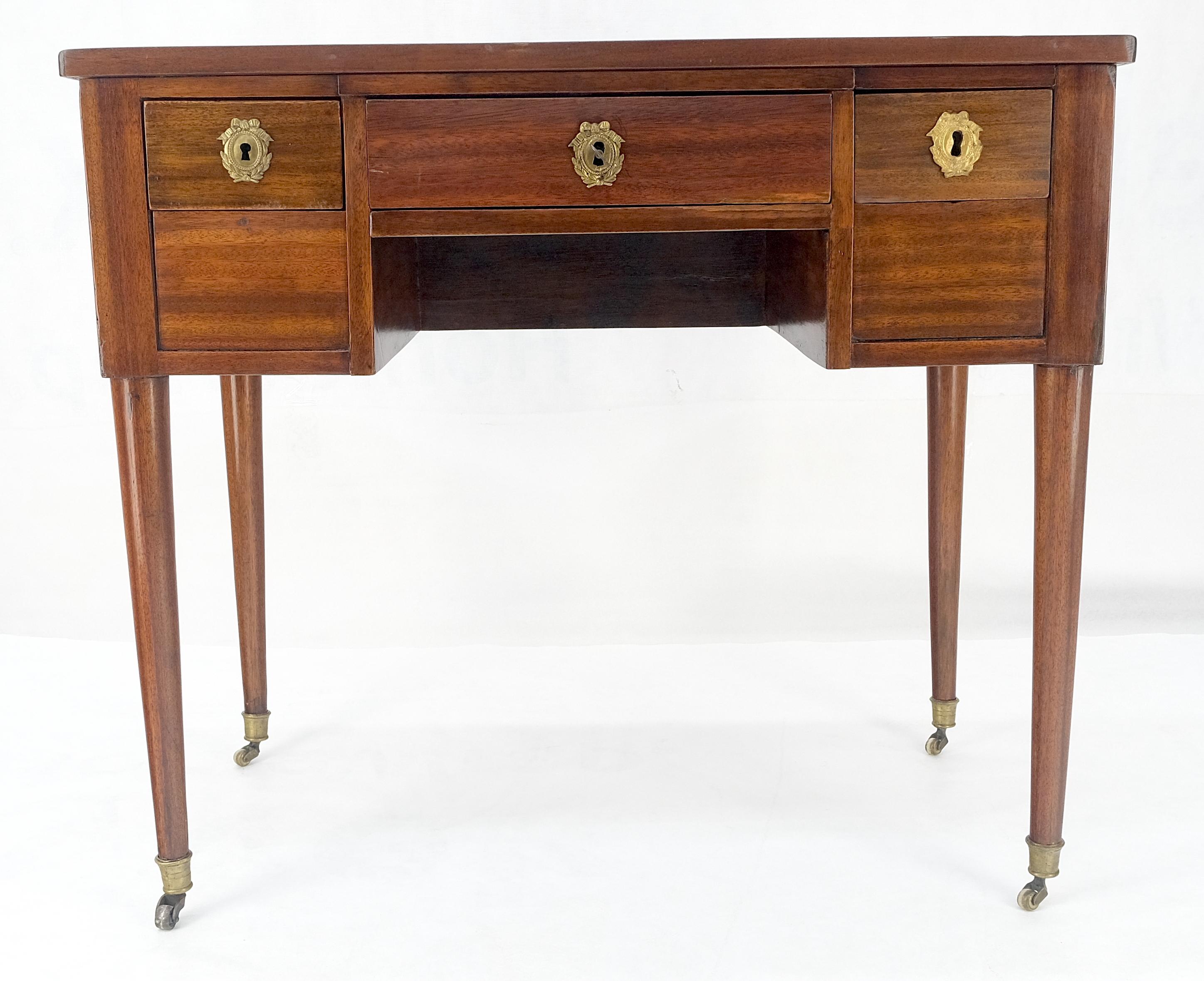 Antique Mahogany Compact  20x35 Writing Table Console Desk Side Drawer Leather In Good Condition For Sale In Rockaway, NJ
