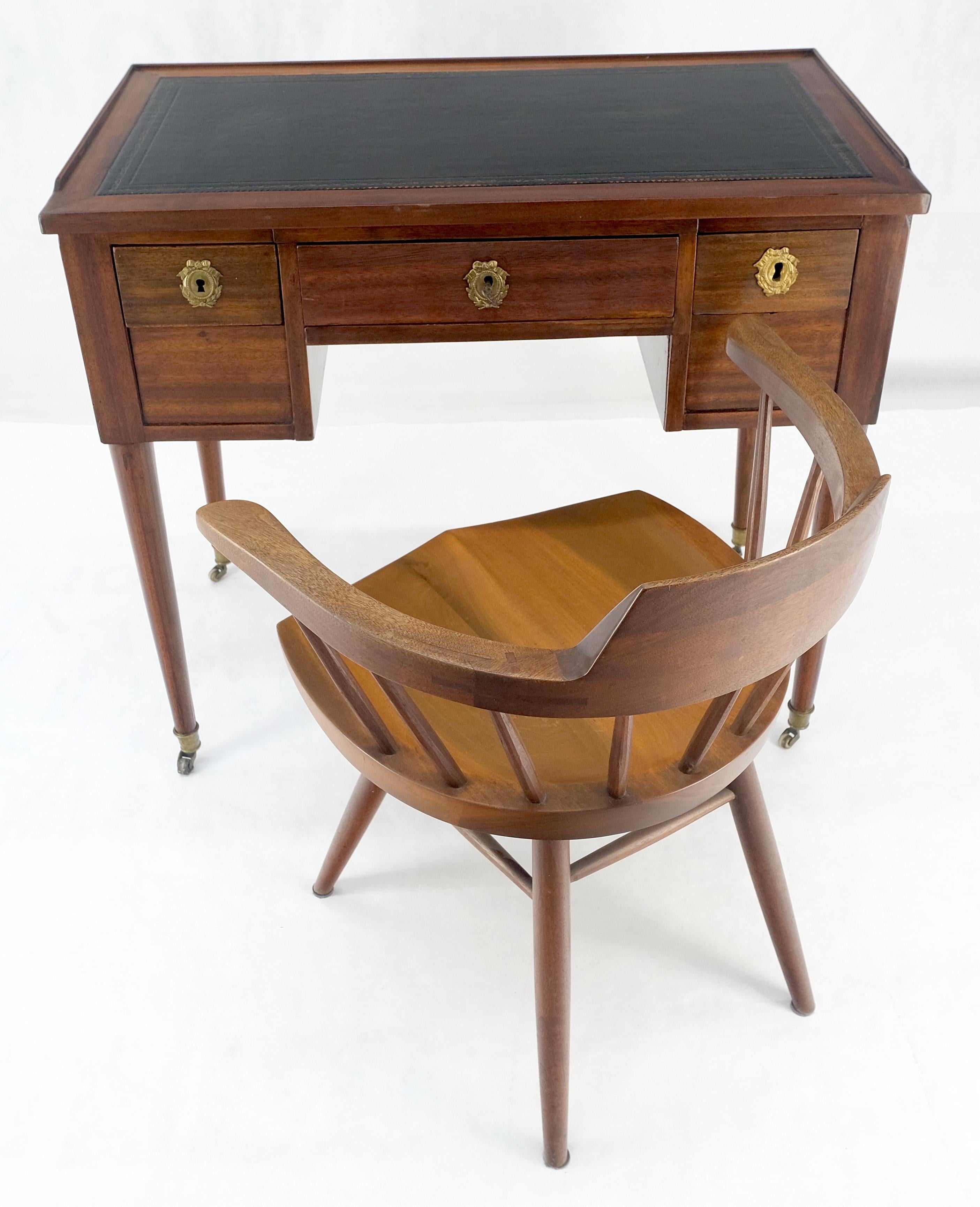 20th Century Antique Mahogany Compact  20x35 Writing Table Console Desk Side Drawer Leather For Sale