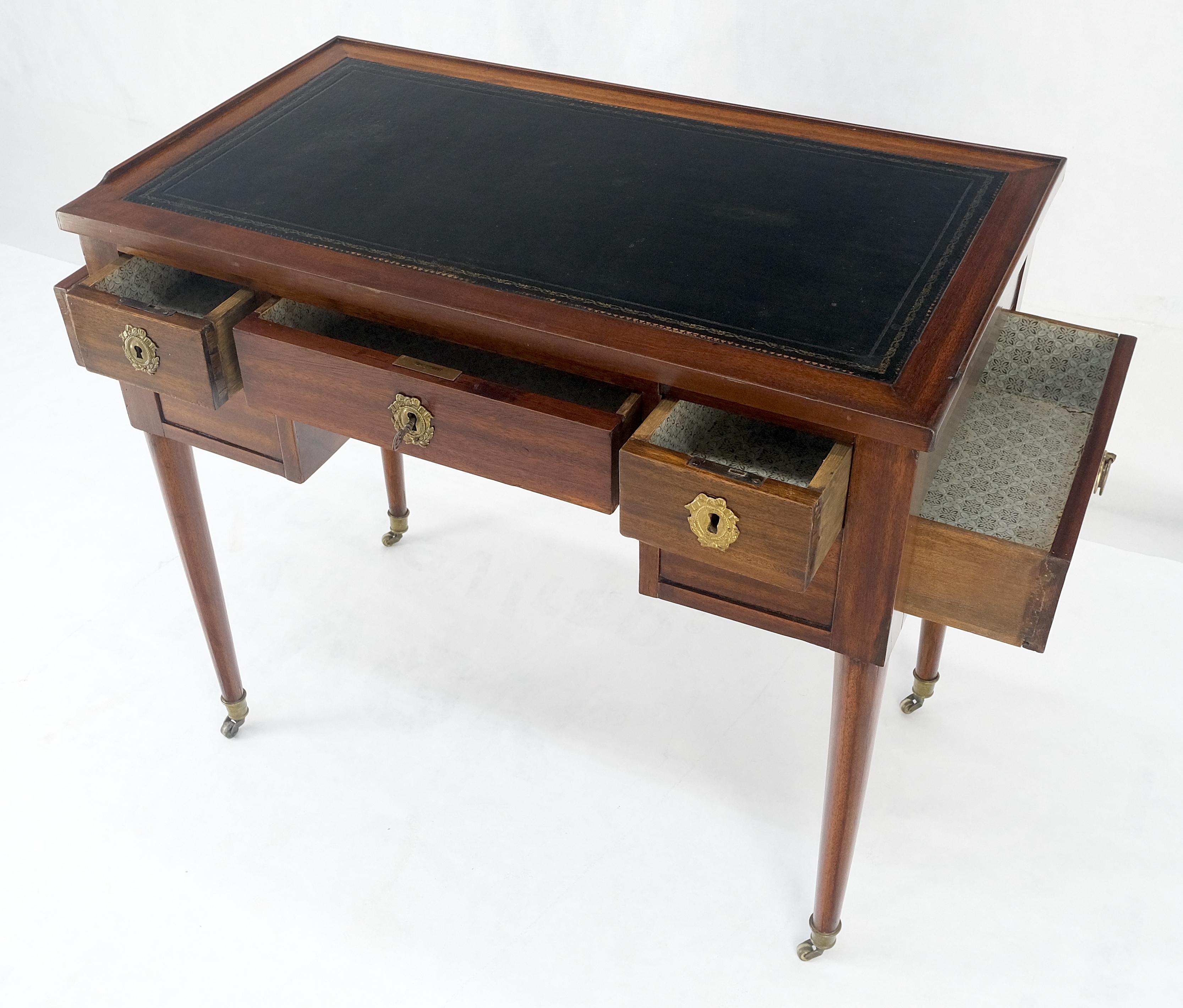 Antique Mahogany Compact  20x35 Writing Table Console Desk Side Drawer Leather For Sale 1