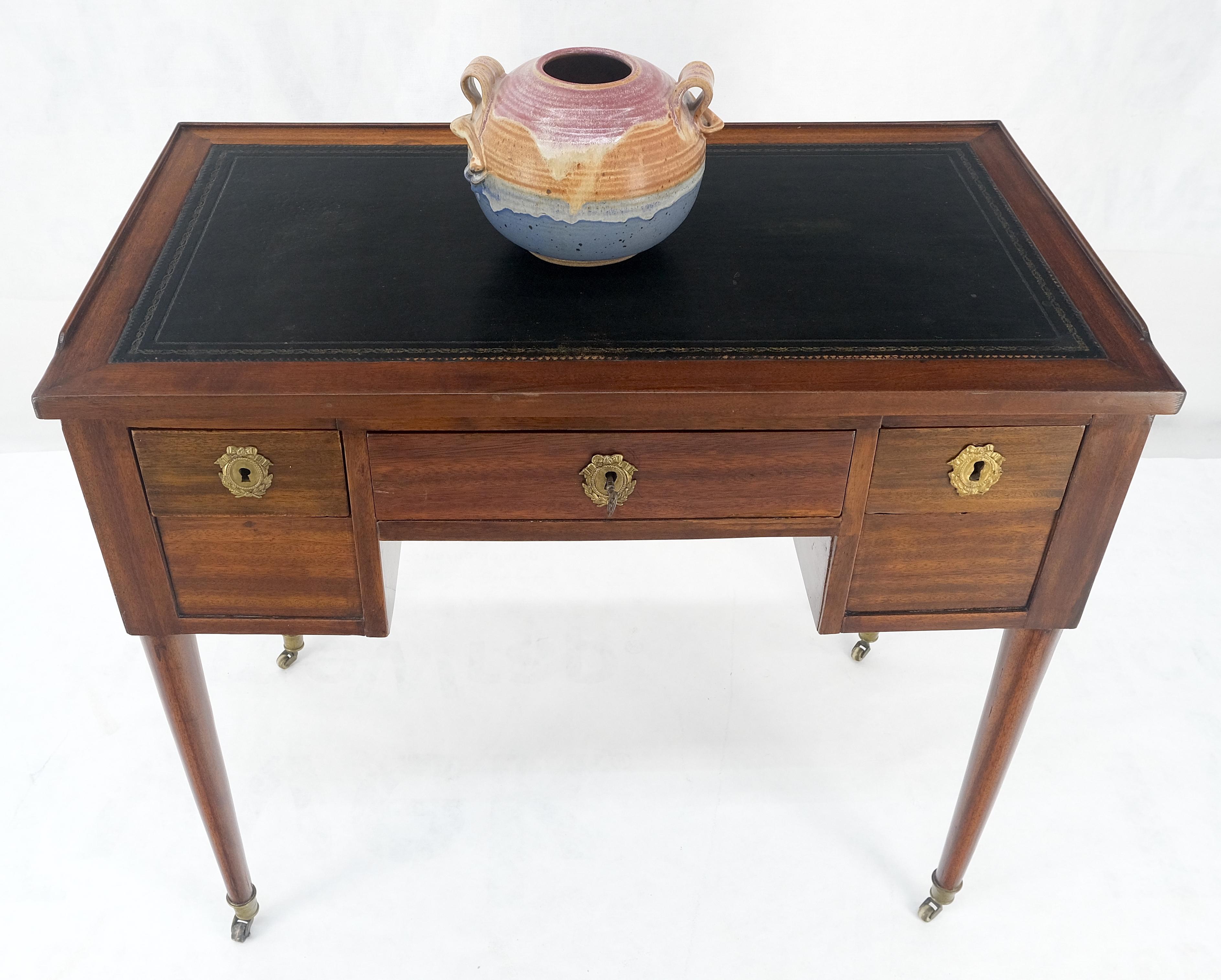 Antique Mahogany Compact  20x35 Writing Table Console Desk Side Drawer Leather For Sale 2