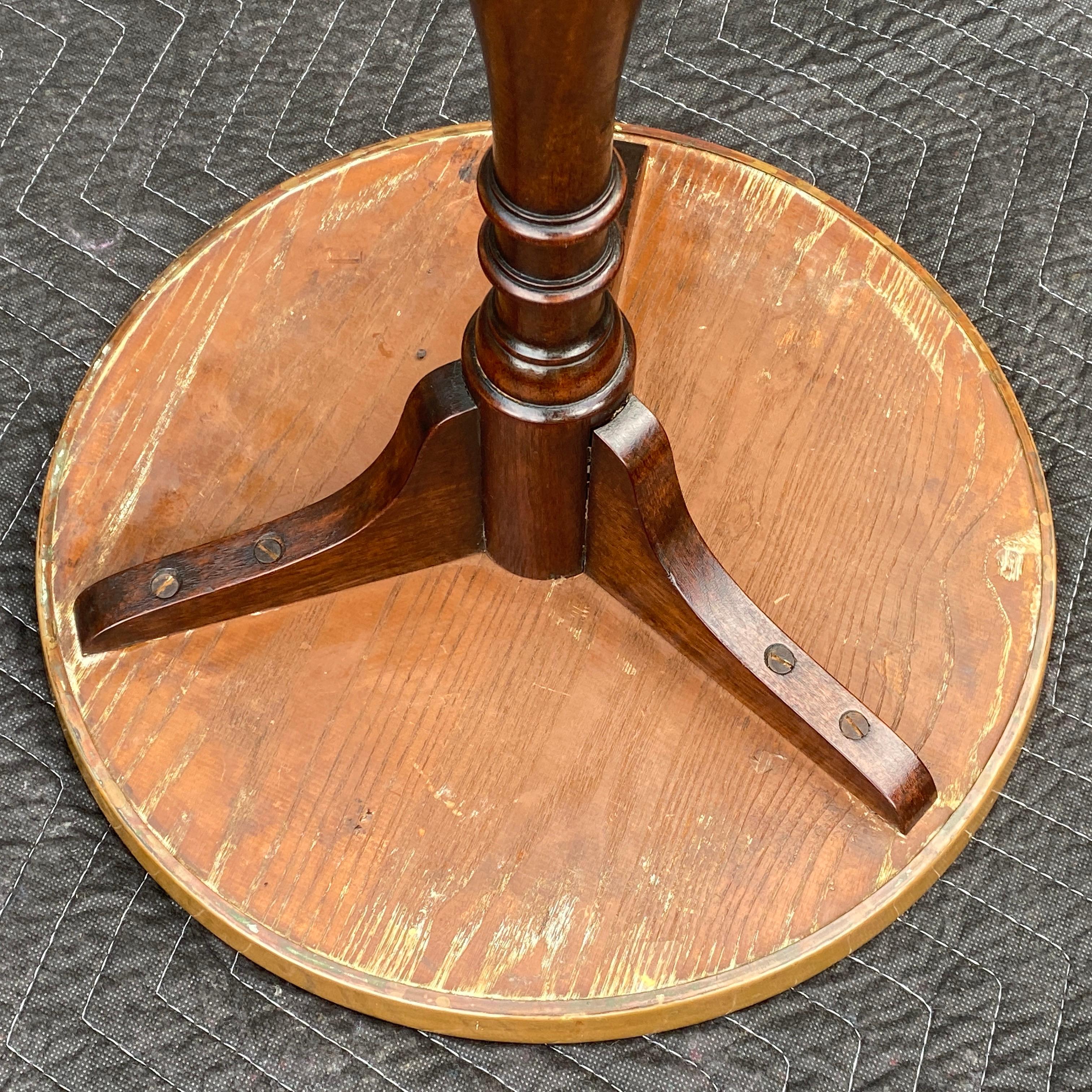 Antique Mahogany Copper Top Turned Pedestal Side Drinks Table Plant Stand In Good Condition In West Chester, PA