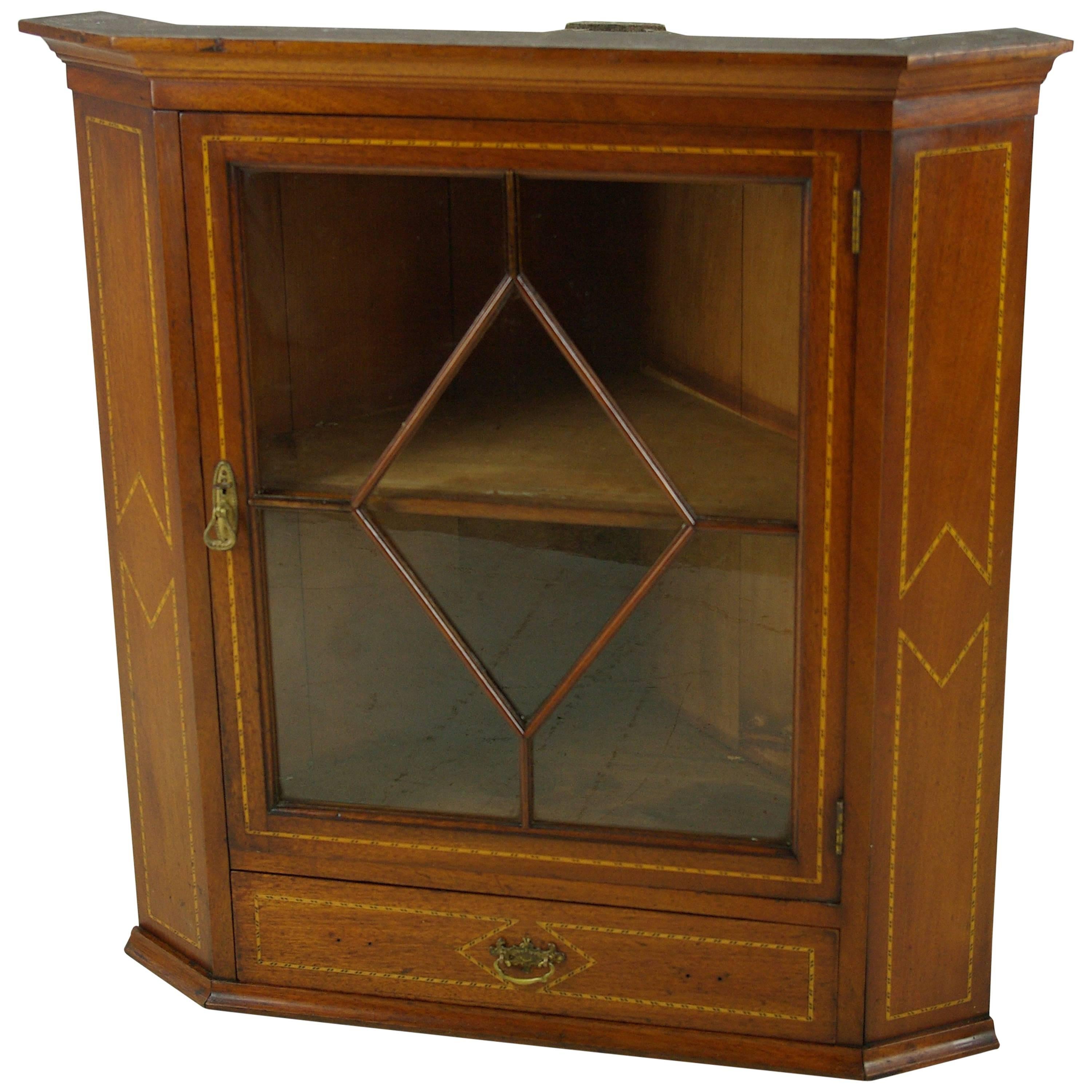 Antique Mahogany Corner Cabinet, Hanging Corner Cabinet, Victorian, 1890 REDUCED
