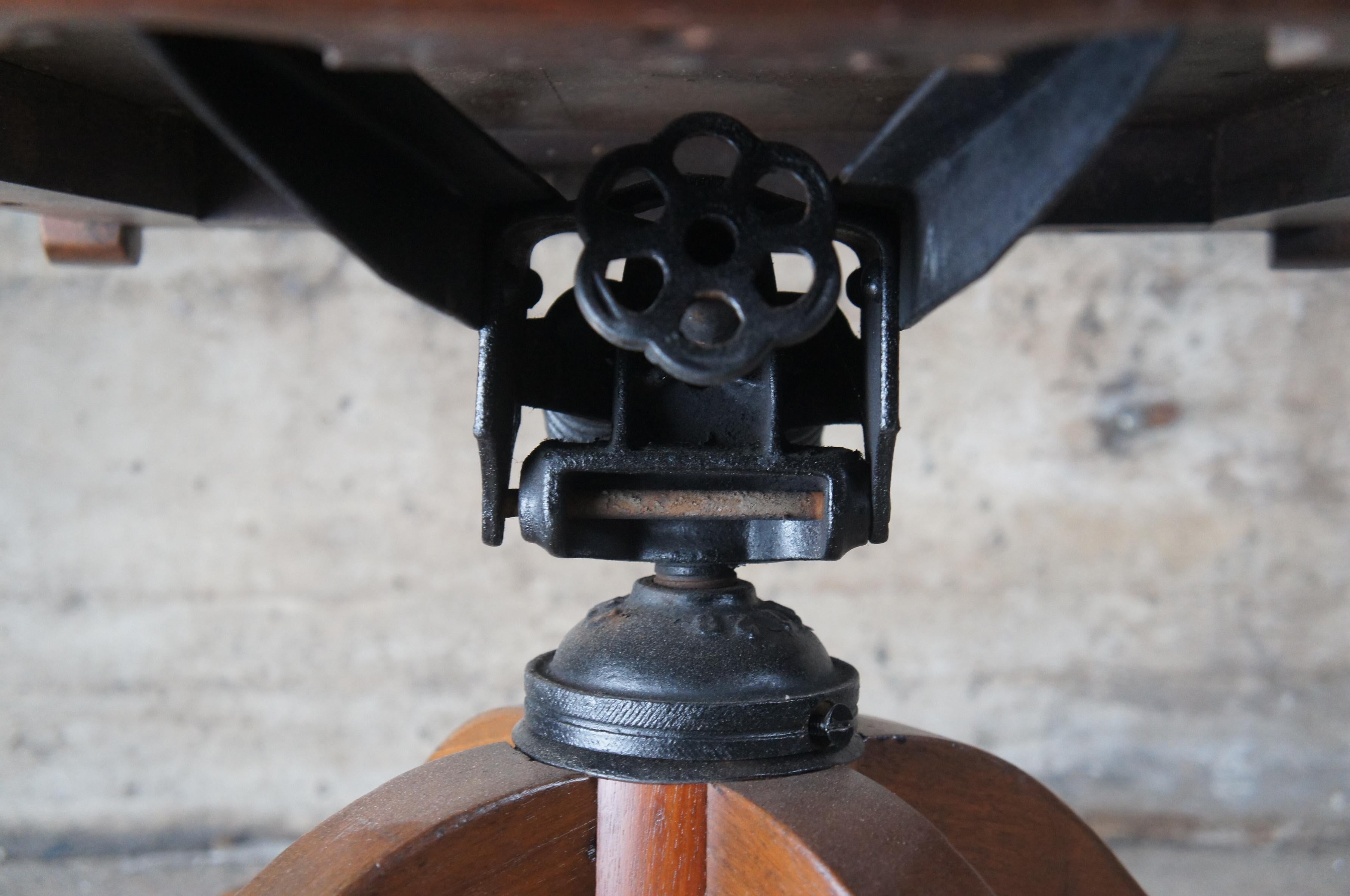 Antique Mahogany Cowhide Nailhead Executive Library Desk Swivel Arm Chair  5