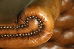 English 18 C Mahogany Deep Buttoned Leather George III Wing Backed Armchair 1770