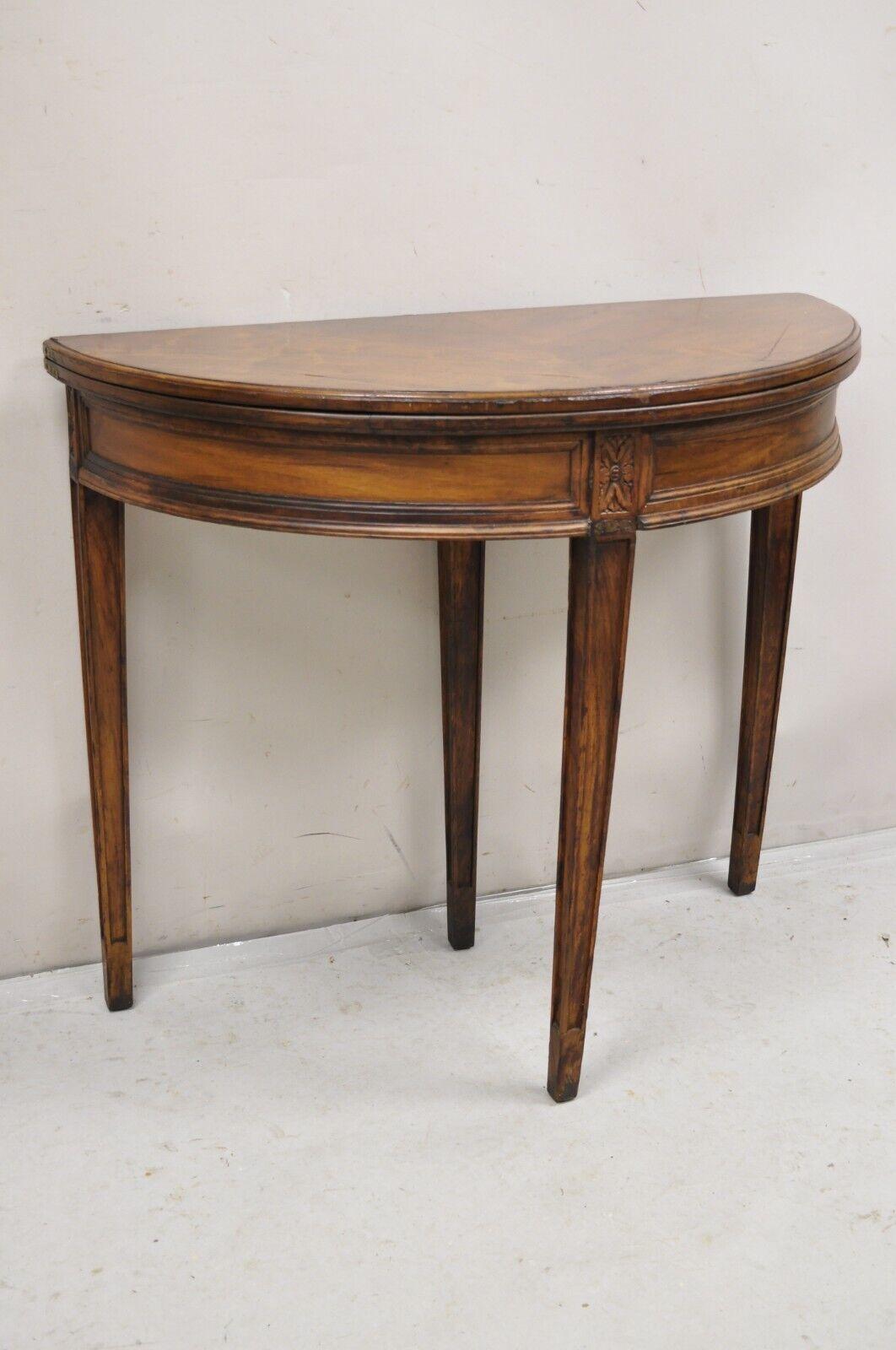 Antique Mahogany Demilune Flip Top Console Game Table with Hidden Drawe For Sale 6