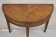 Antique Mahogany Demilune Flip Top Console Game Table with Hidden Drawe