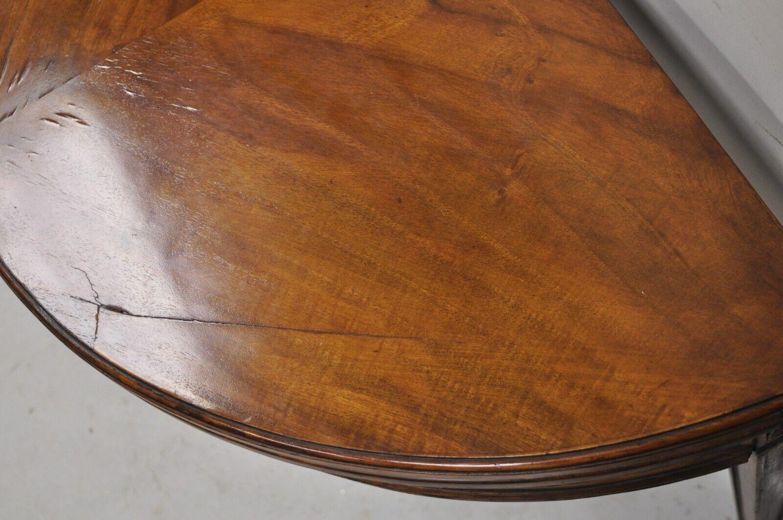 Antique Mahogany Demilune Flip Top Console Game Table with Hidden Drawe In Good Condition For Sale In Philadelphia, PA
