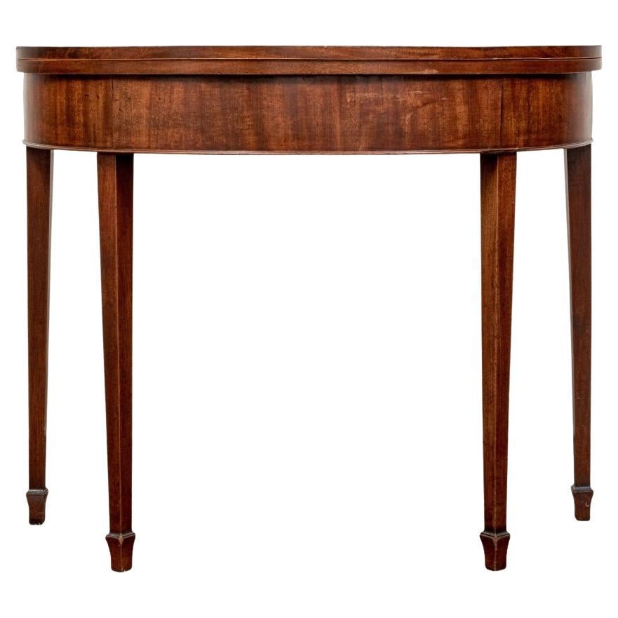 Table de jeux à plateau tournant Demilune en acajou ancien avec plateau en feutre