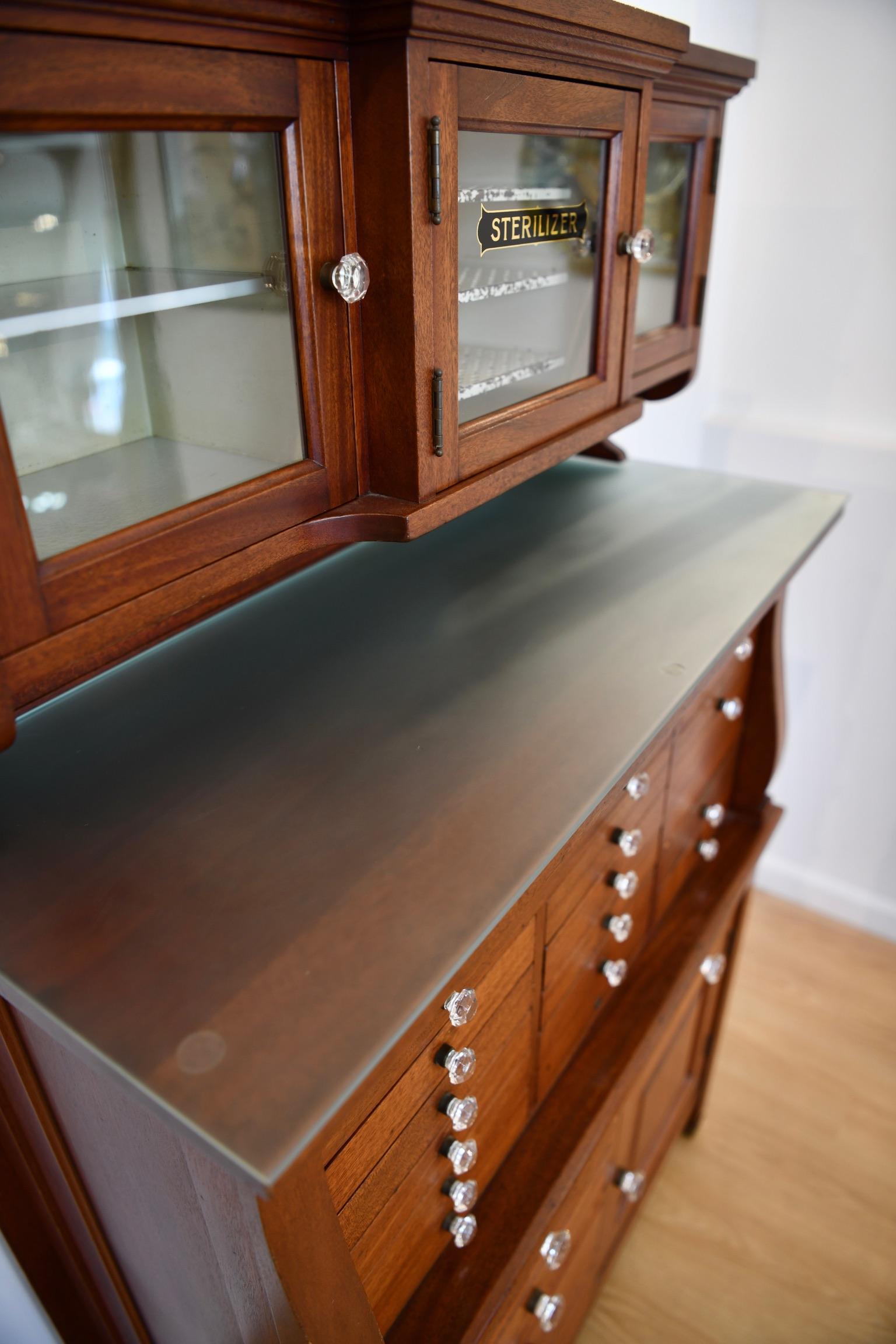 Glass Antique Mahogany Dental Cabinet by American Cabinet Co. For Sale