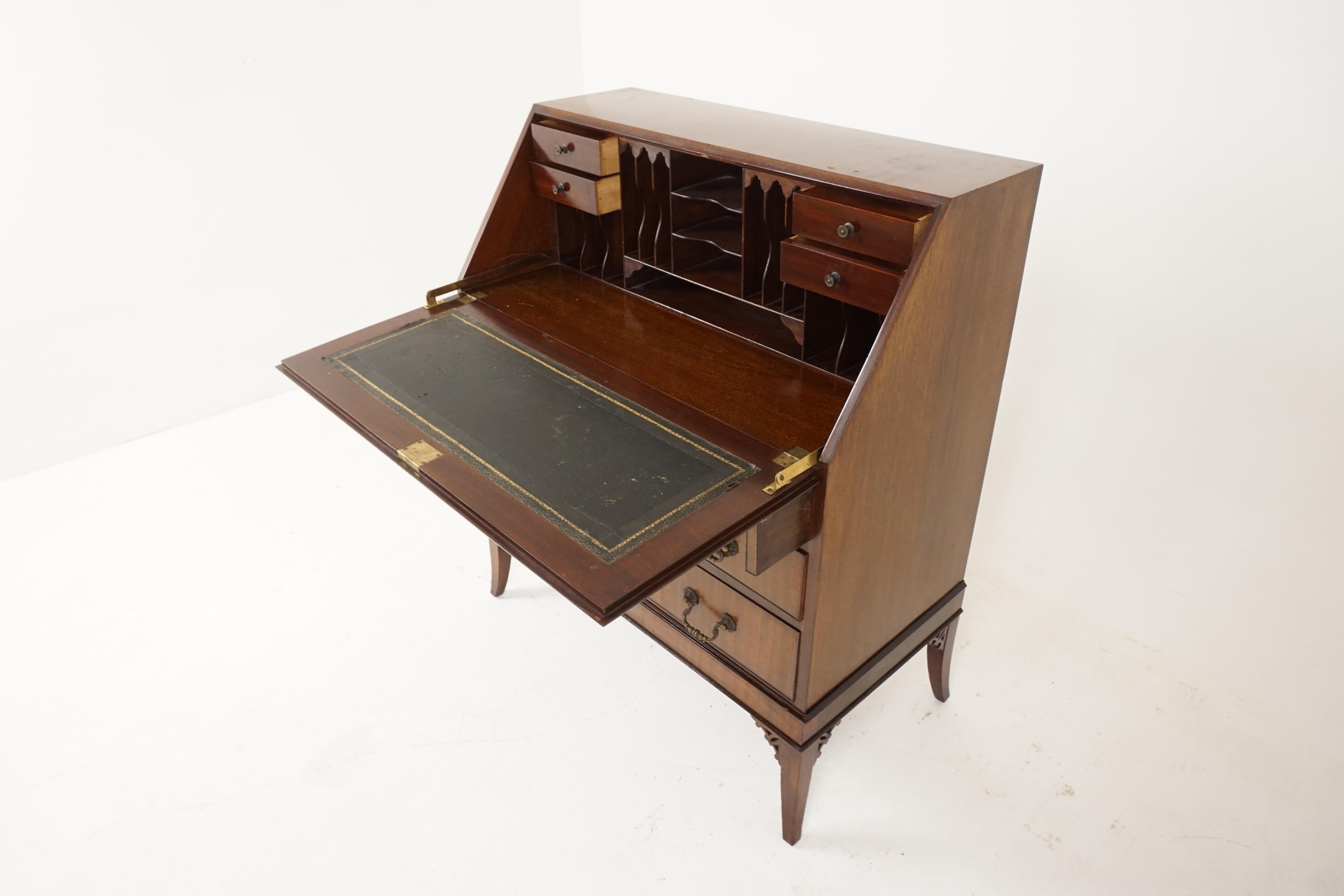 Scottish Antique Mahogany Desk, Drop Front Writing Desk, Scotland 1920, B2172