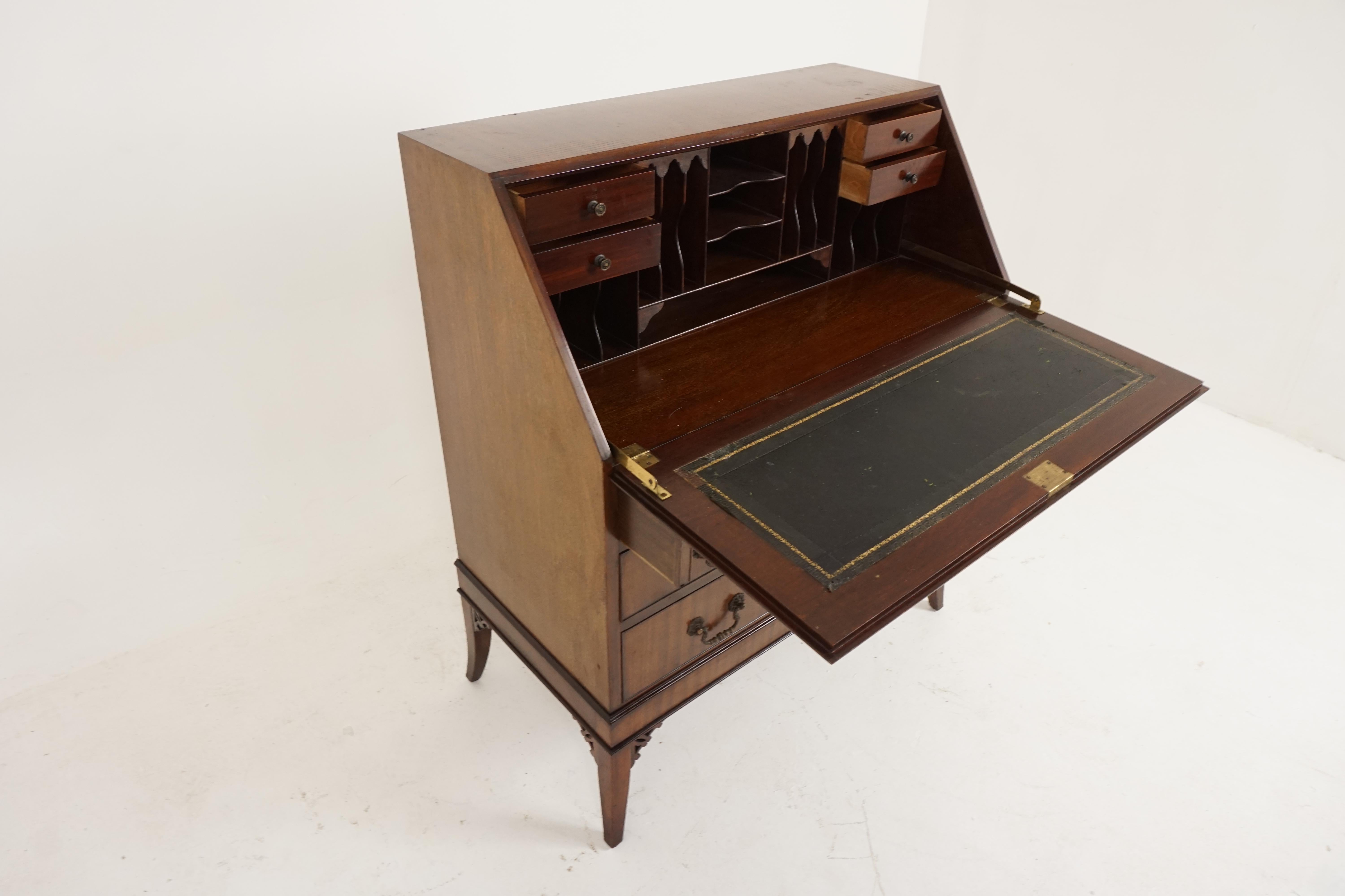 Hand-Crafted Antique Mahogany Desk, Drop Front Writing Desk, Scotland 1920, B2172