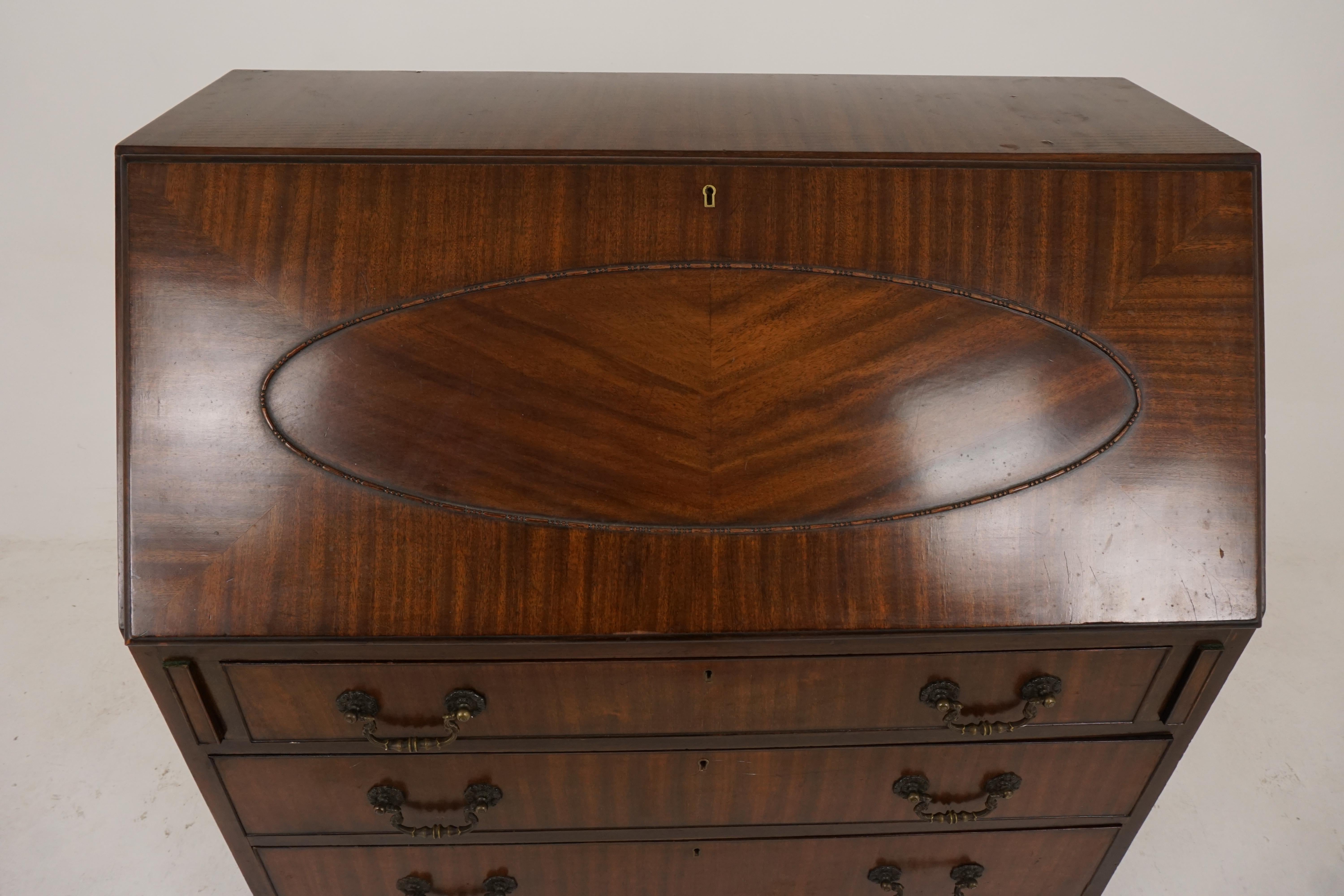 Antique Mahogany Desk, Drop Front Writing Desk, Scotland 1920, B2172 In Good Condition In Vancouver, BC