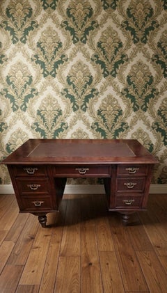 Antique Mahogany Desk, Late Victorian, Neoclassical, 7 Drawers, 1880