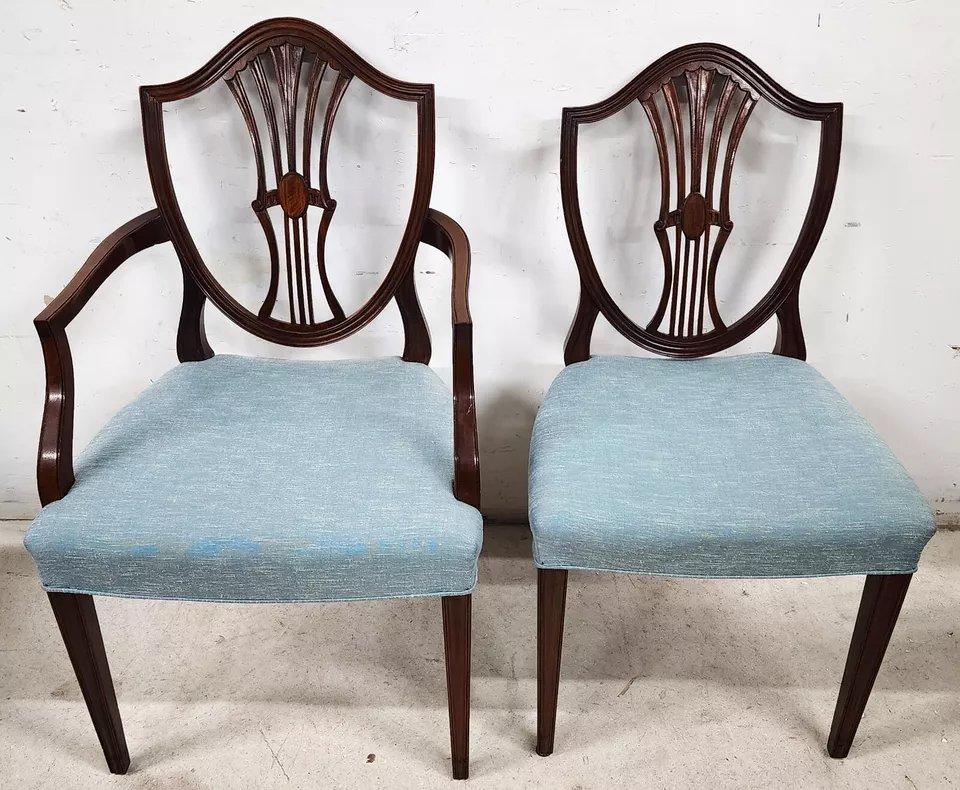 Sedie da pranzo antiche in mogano Feder Hepplewhite con schienale a scudo, set di 6 pezzi in vendita 5