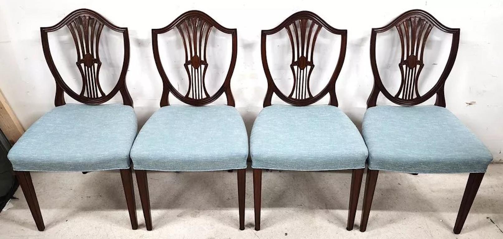 Sedie da pranzo antiche in mogano Feder Hepplewhite con schienale a scudo, set di 6 pezzi in vendita 2