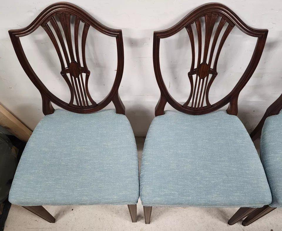 Sedie da pranzo antiche in mogano Feder Hepplewhite con schienale a scudo, set di 6 pezzi in vendita 4
