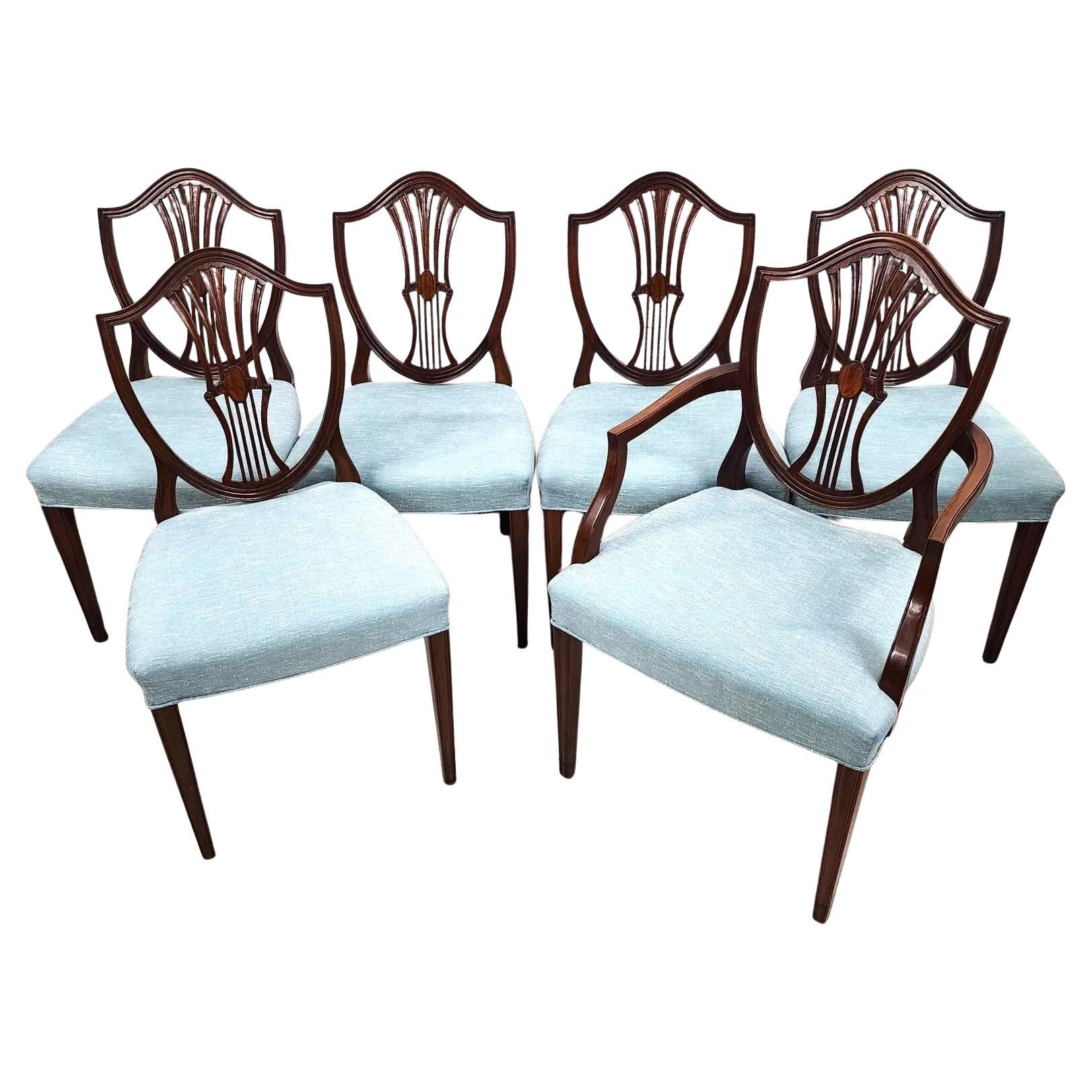 Antique Mahogany Dining Chairs Federal Hepplewhite Shield Back Set of 6