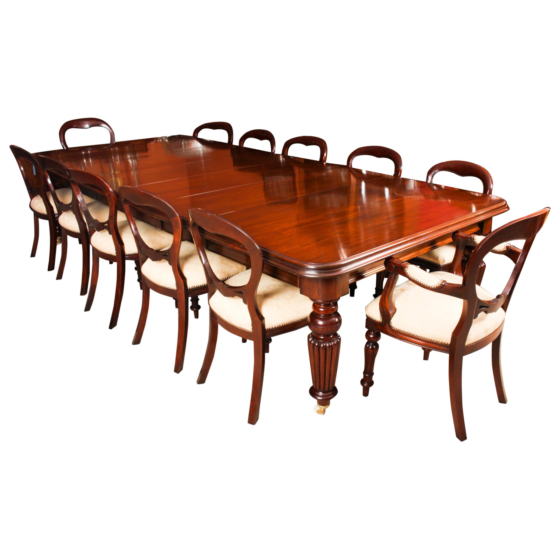 Antique Mahogany Dining Conference Table 19th Century 
12 Chairs