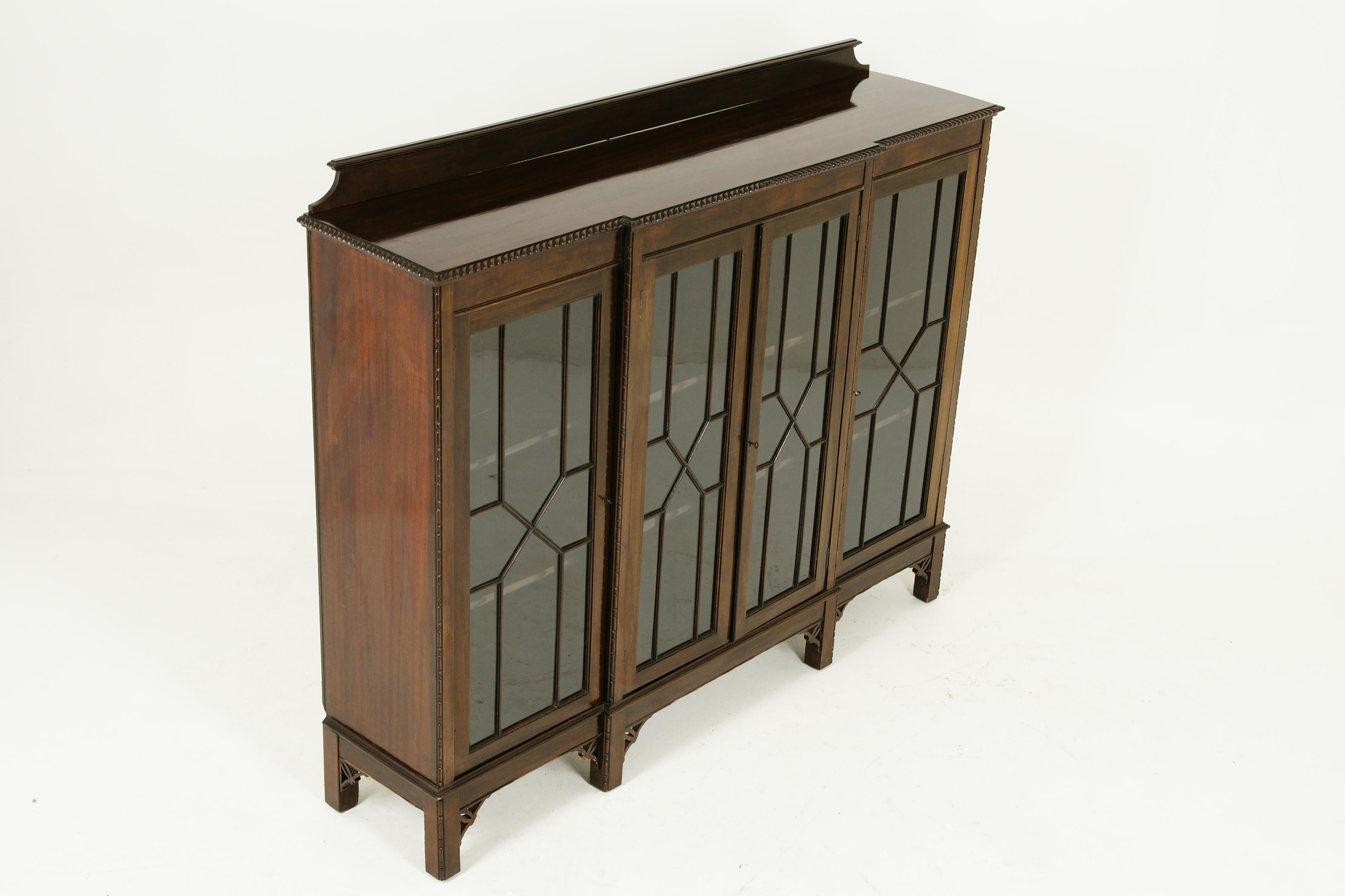 Scottish Antique Walnut Display Cabinet, Chippendale Style, Breakfront Bookcase, B2437