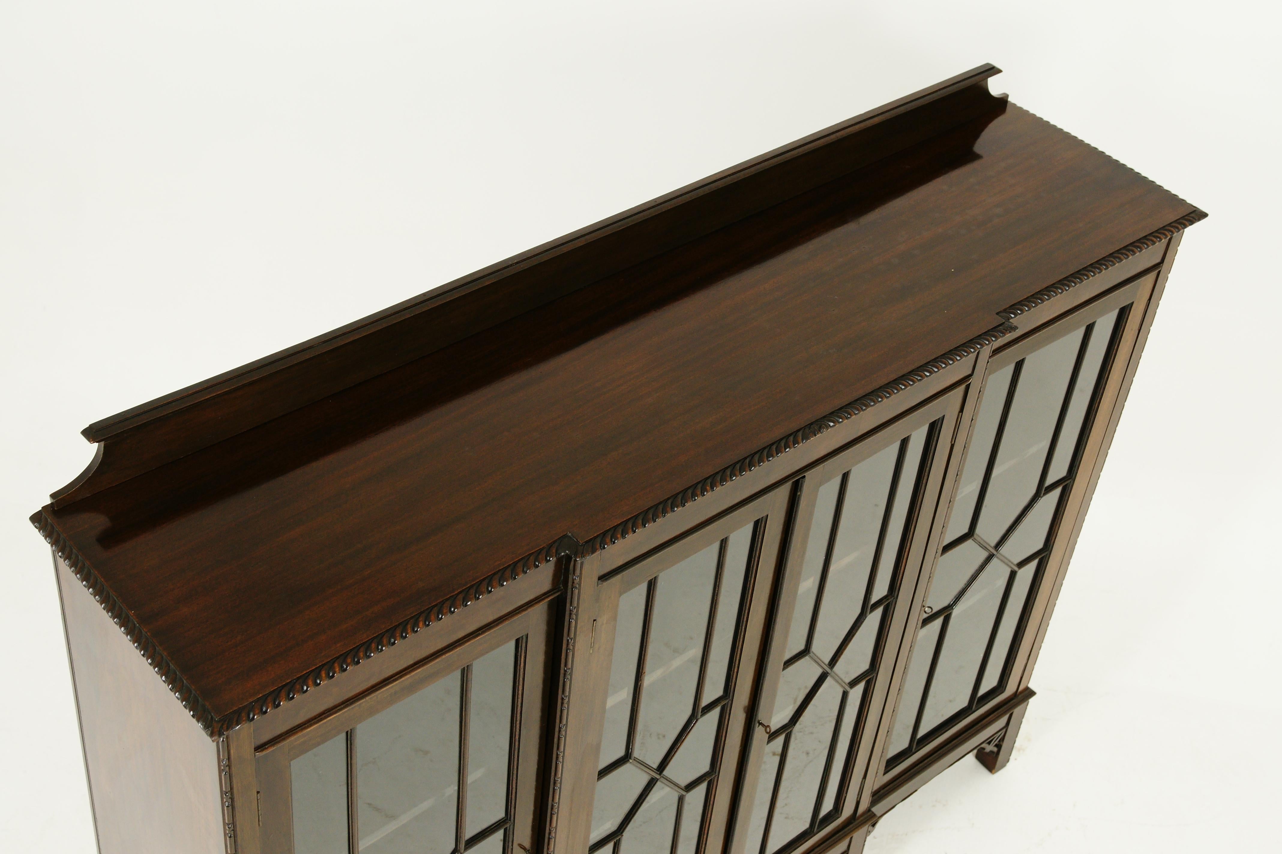 Hand-Crafted Antique Walnut Display Cabinet, Chippendale Style, Breakfront Bookcase, B2437