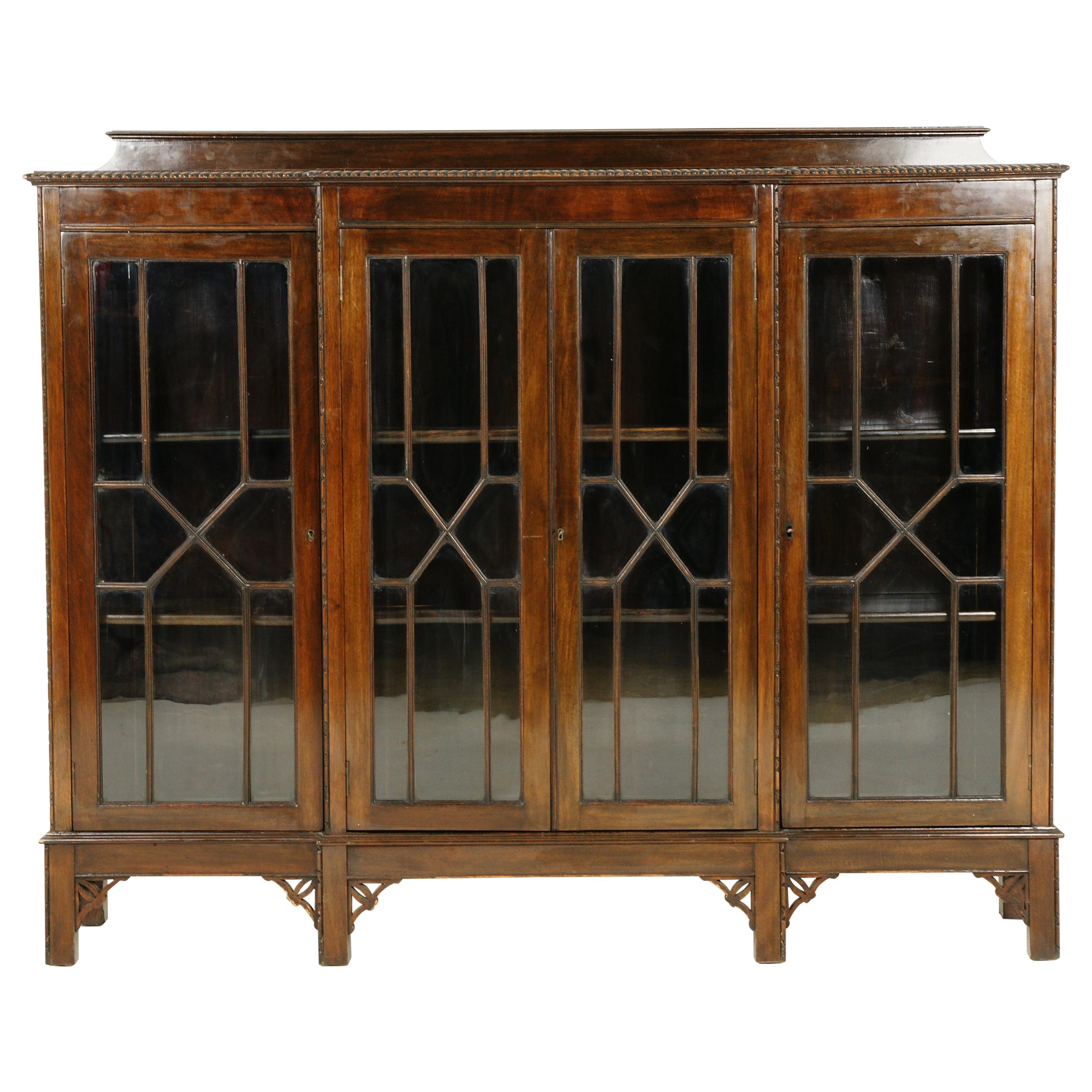 Antique Walnut Display Cabinet, Chippendale Style, Breakfront Bookcase, B2437