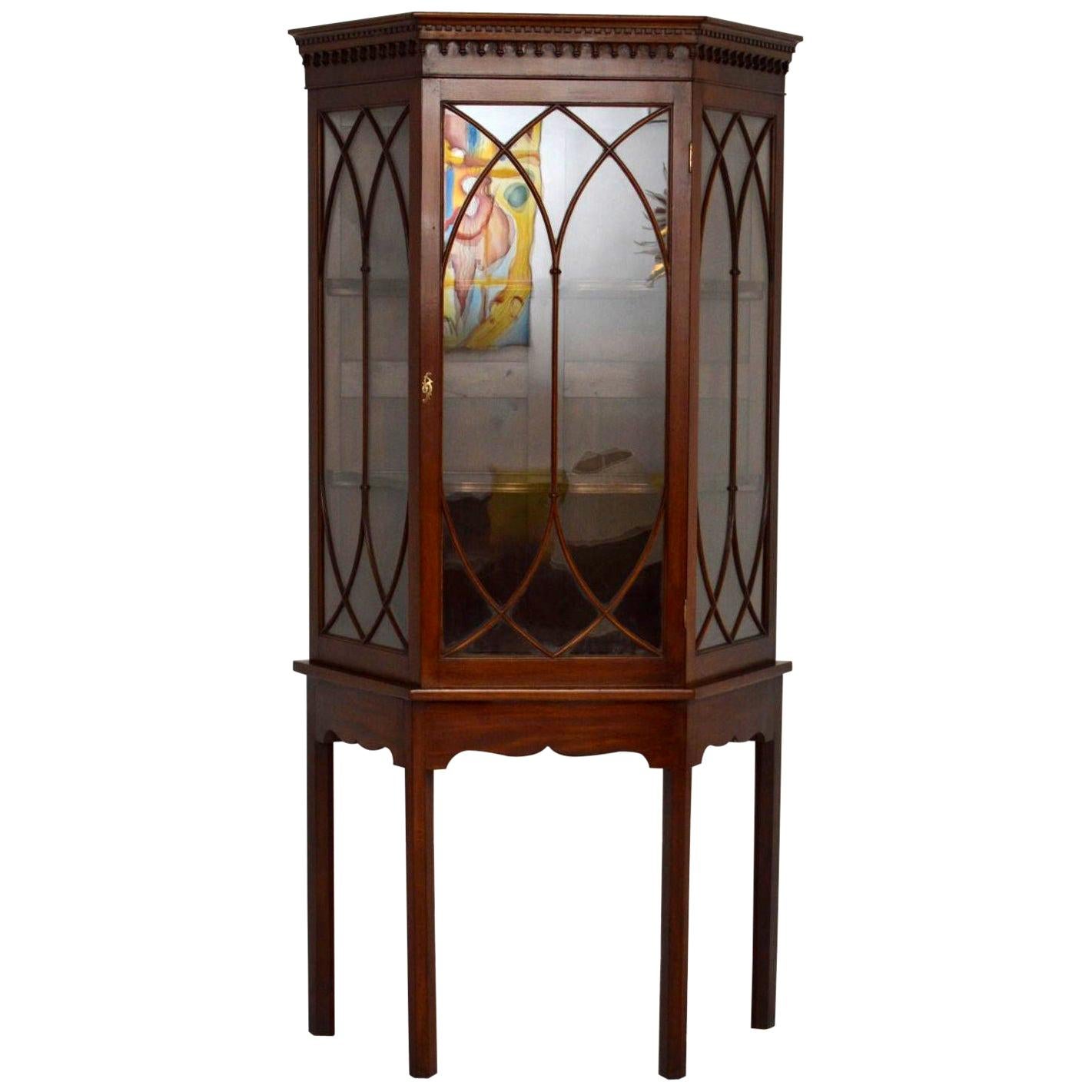 Antique Mahogany Display Cabinet on Stand