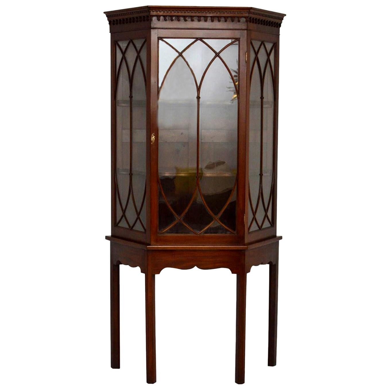 Antique Mahogany Display Cabinet on Stand