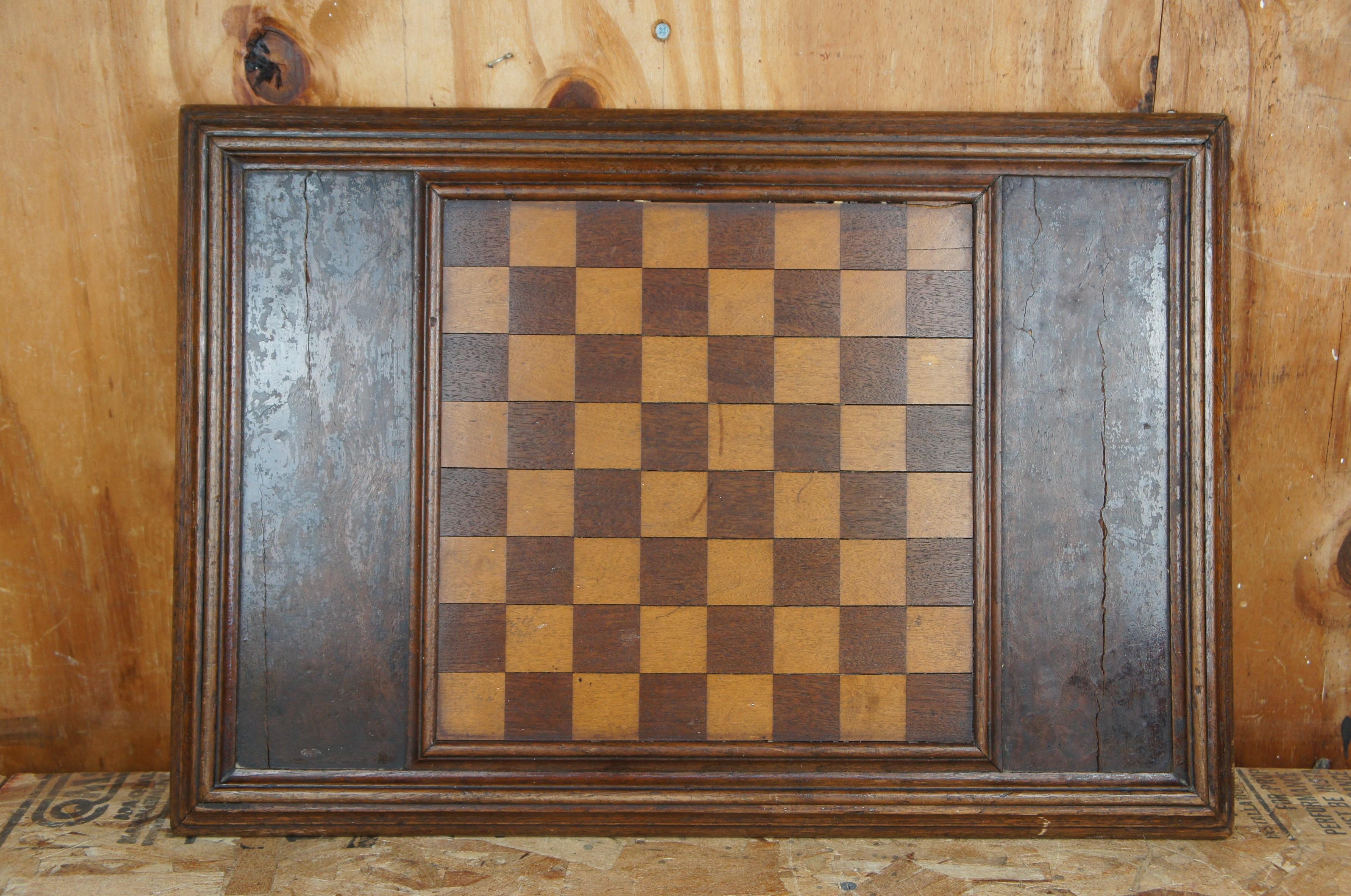 Antique Mahogany Double Sided Draughts Checkers Chess Game Board 5