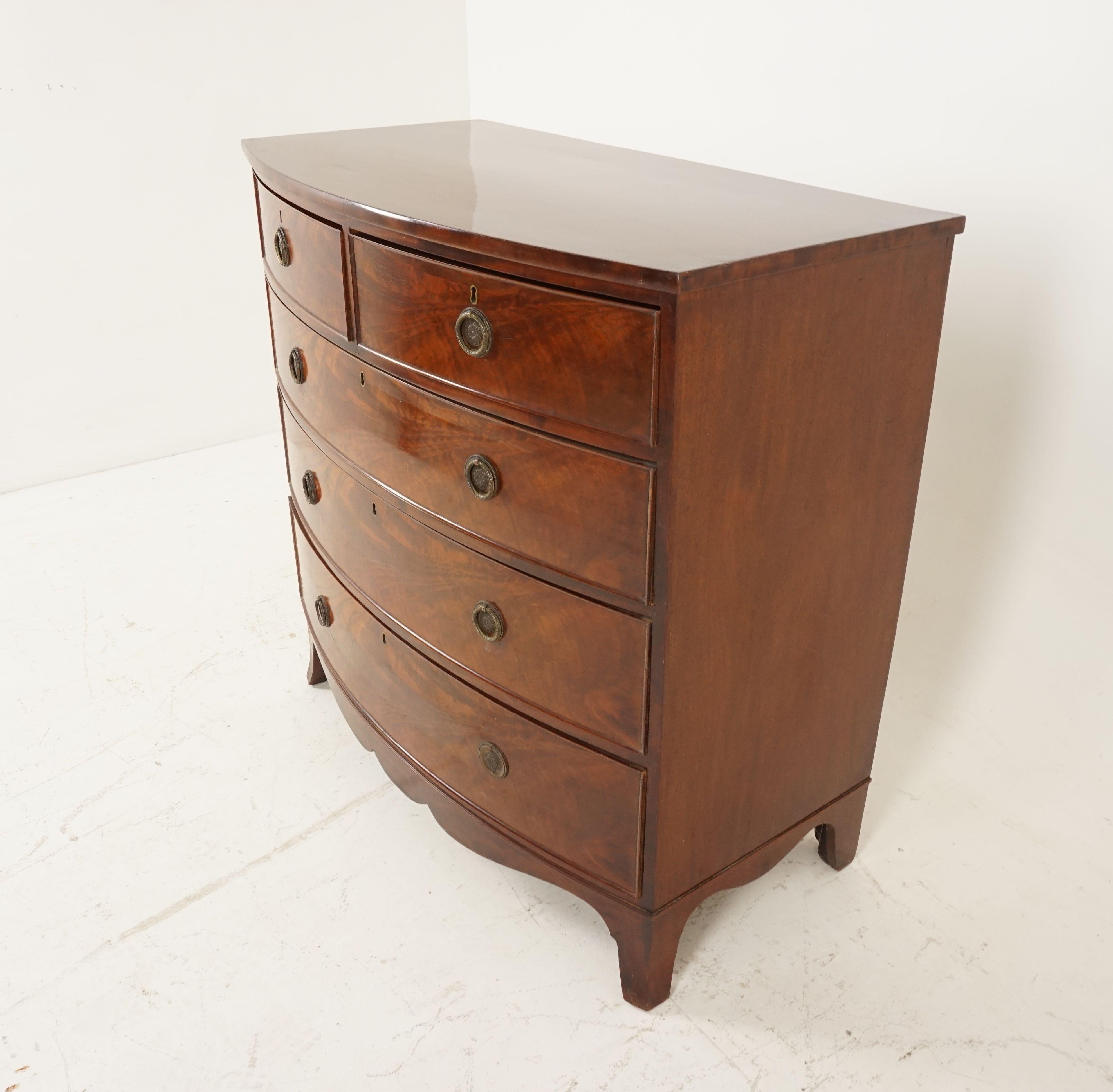 Hand-Crafted Antique Mahogany Dresser, Early 19th Century, Bow Front Chest of Drawers