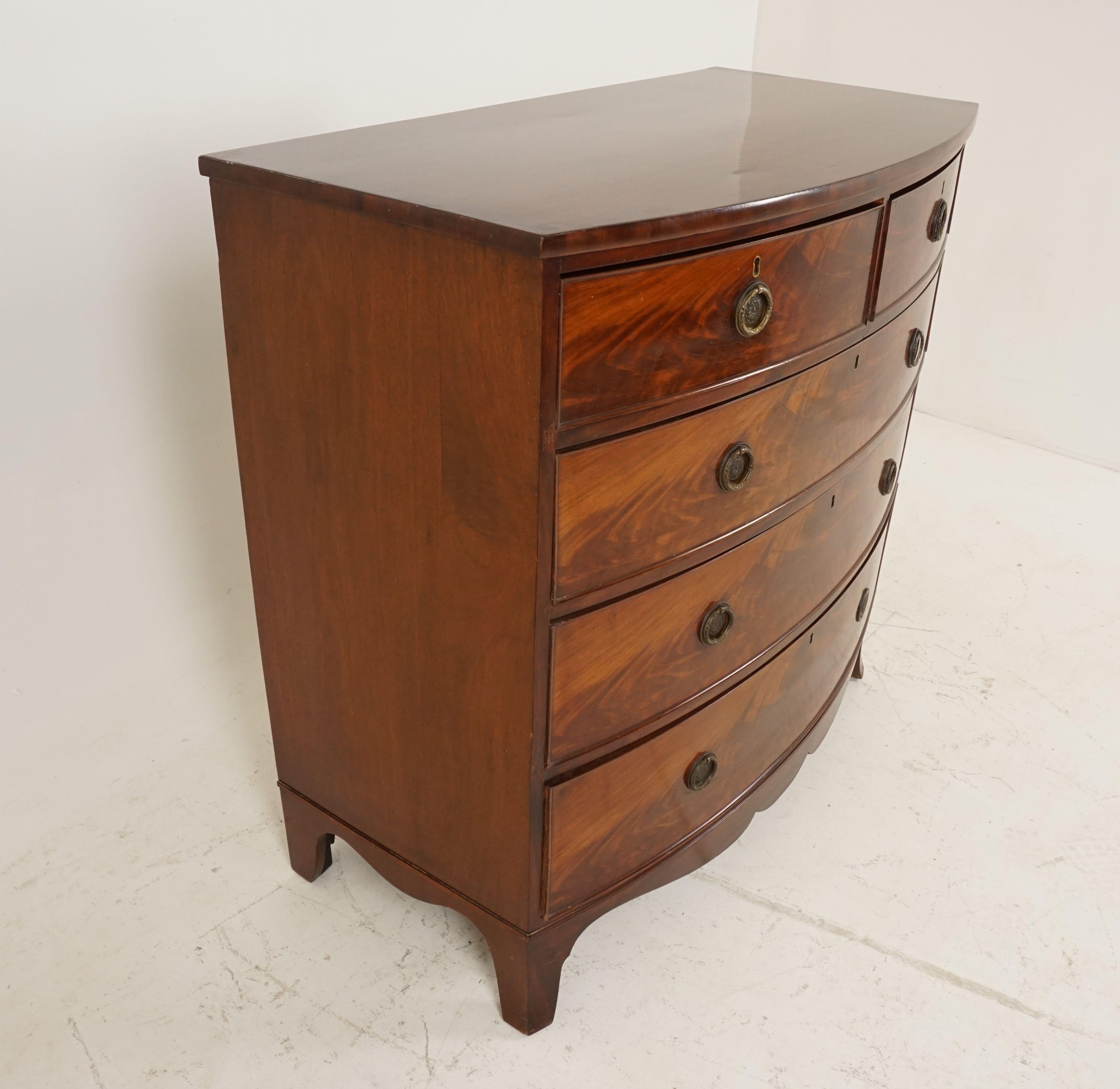 Antique Mahogany Dresser, Early 19th Century, Bow Front Chest of Drawers 1