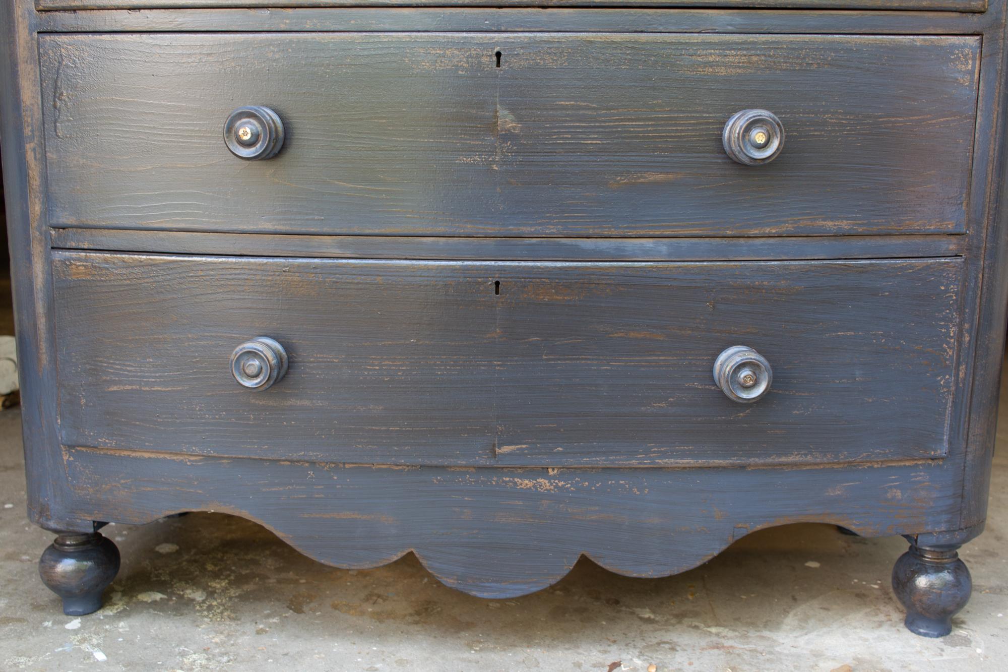 English Antique Mahogany Dresser in Hale Navy with Mother of Pearl Inlayed Pulls