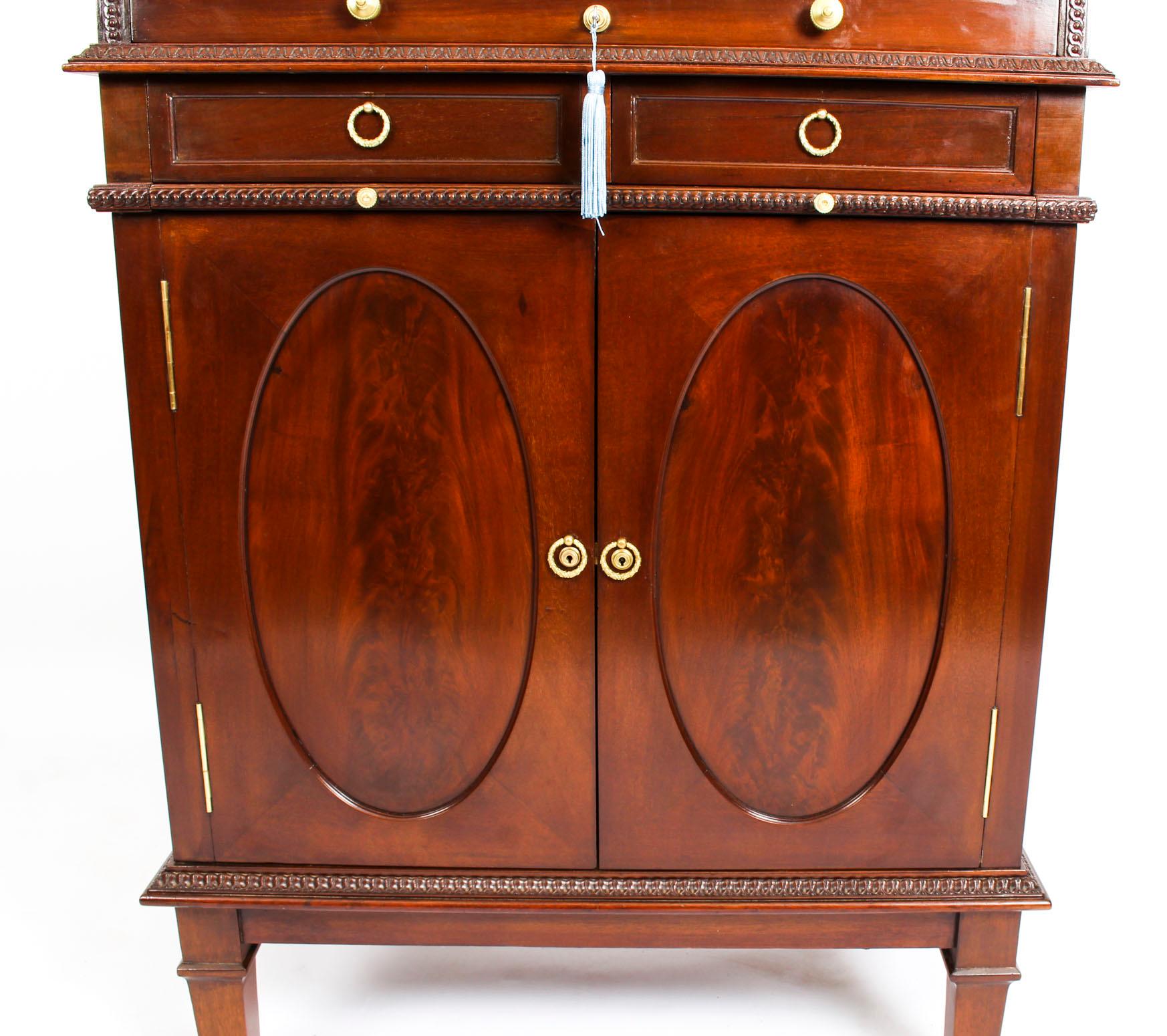 Onyx Antique Mahogany Drinks Cocktail Cabinet Dry Bar, 19th Century