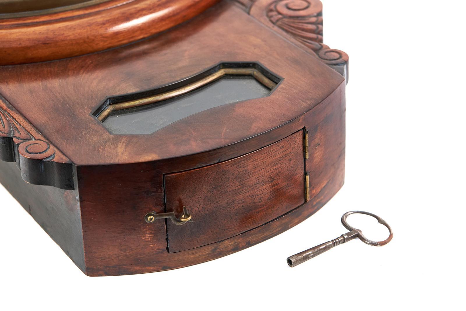 Early Victorian Antique Mahogany Drop Dial Wall Clock For Sale