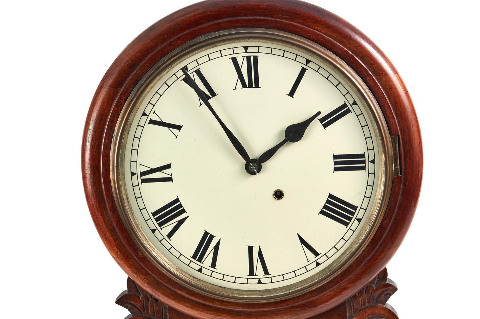 19th Century Antique Mahogany Drop Dial Wall Clock For Sale