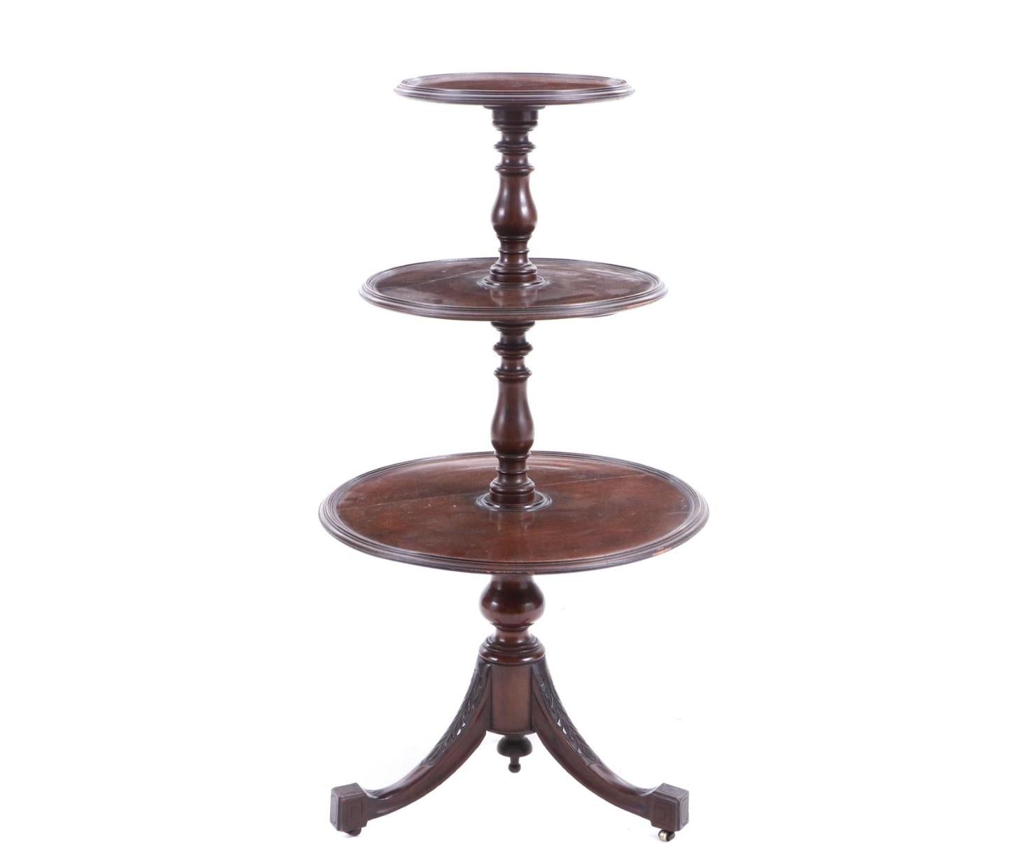 Antique Mahogany Dumbwaiter Dessert Table-Serving in Style In Good Condition For Sale In West Palm Beach, FL