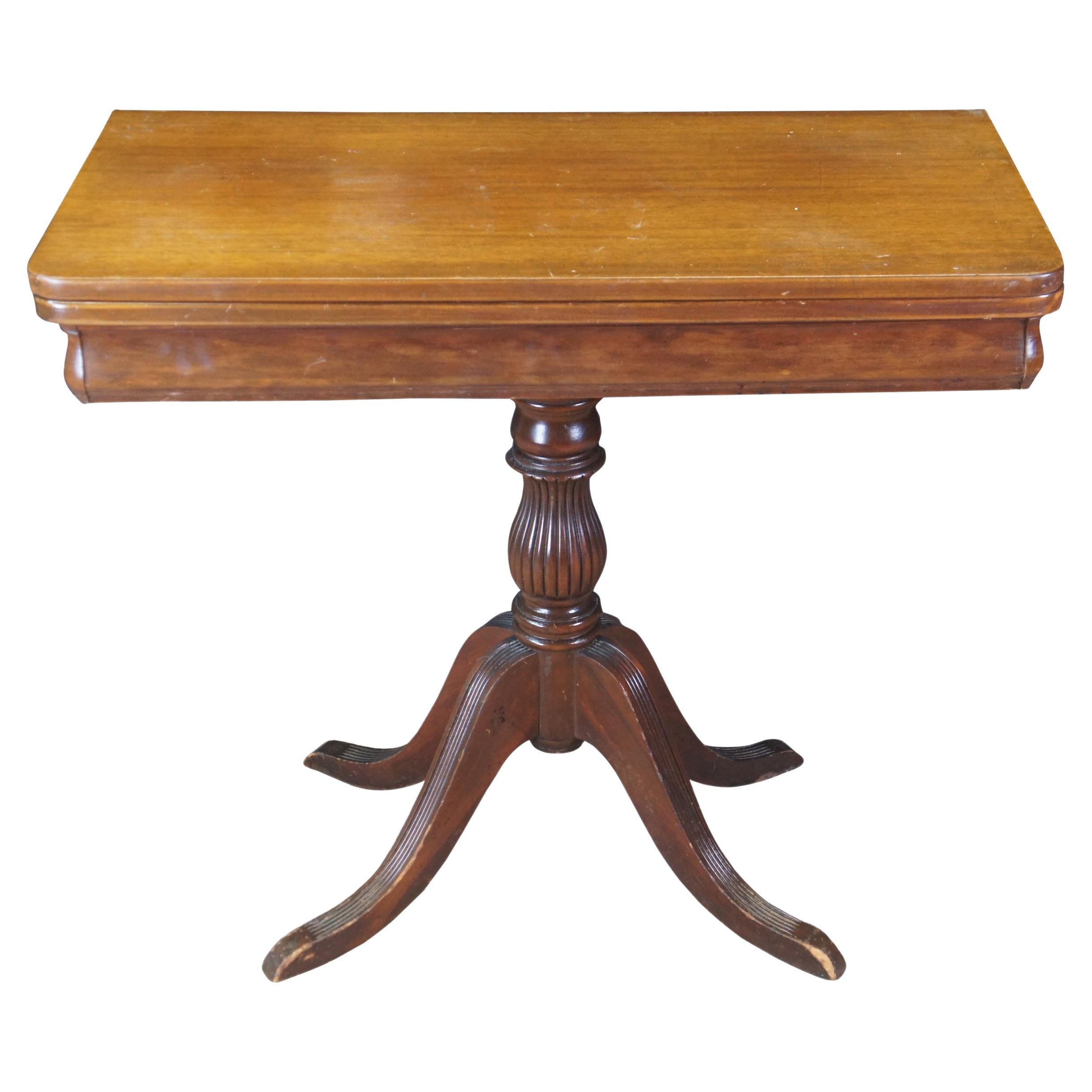 Antique Mahogany Duncan Phyfe Flip Top Game Card Tea Console Table 34" For Sale