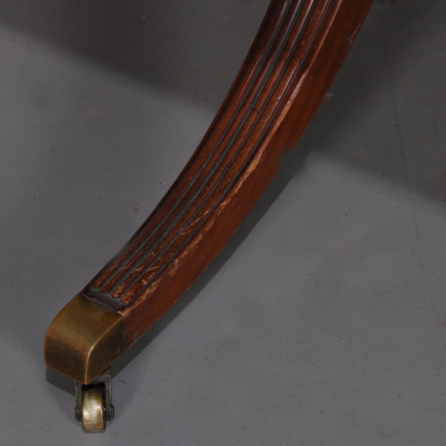 Sheraton Antique Mahogany Duncan Phyfe Style Satinwood Banded Double Pedestal Table c1880