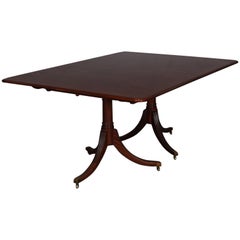 Antique table à double piédestal en acajou de style Duncan Phyfe avec bande en bois de satin c1880
