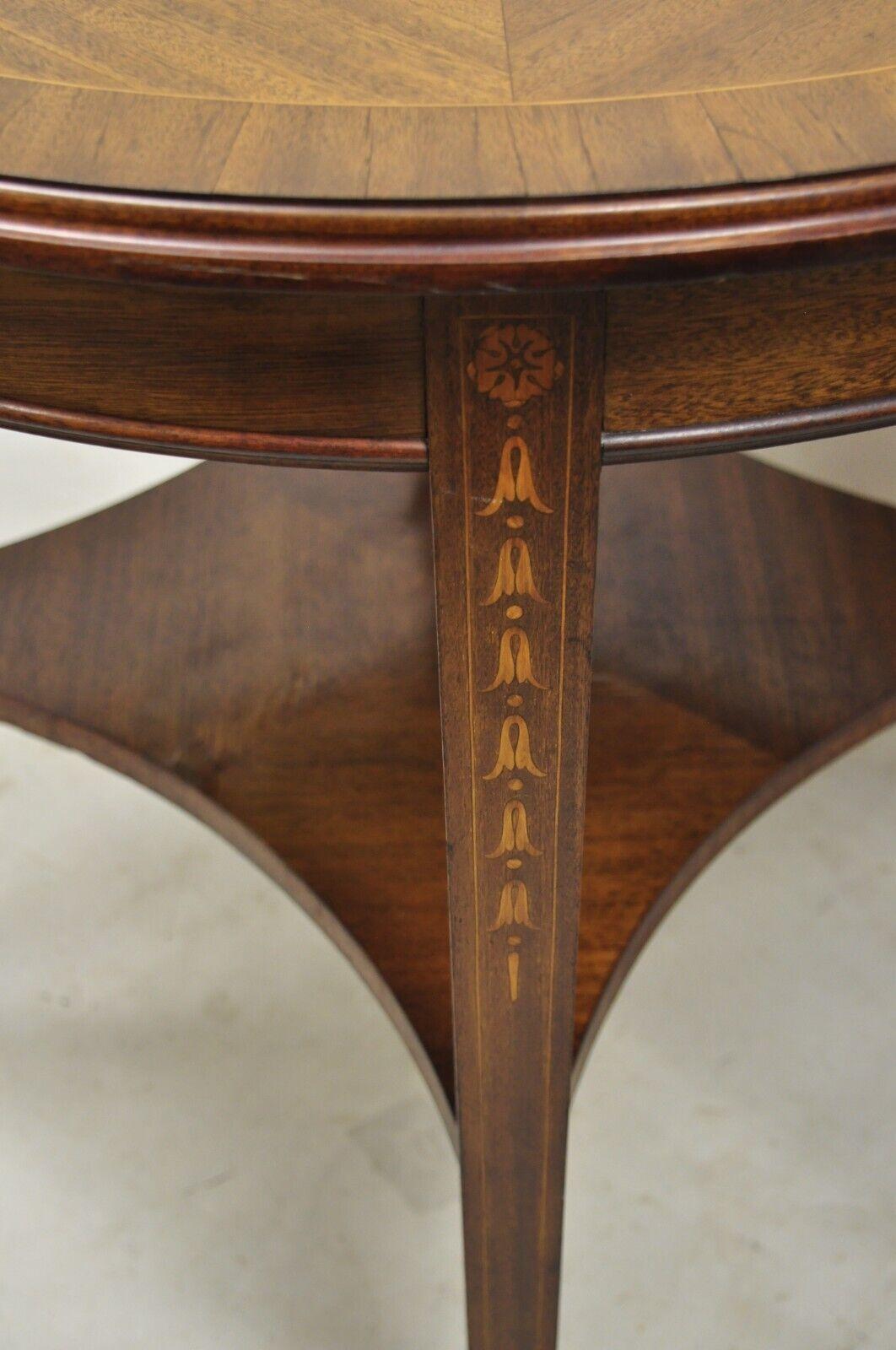 Antique Mahogany Edwardian Bellflower Inlay Round Center Table For Sale 7