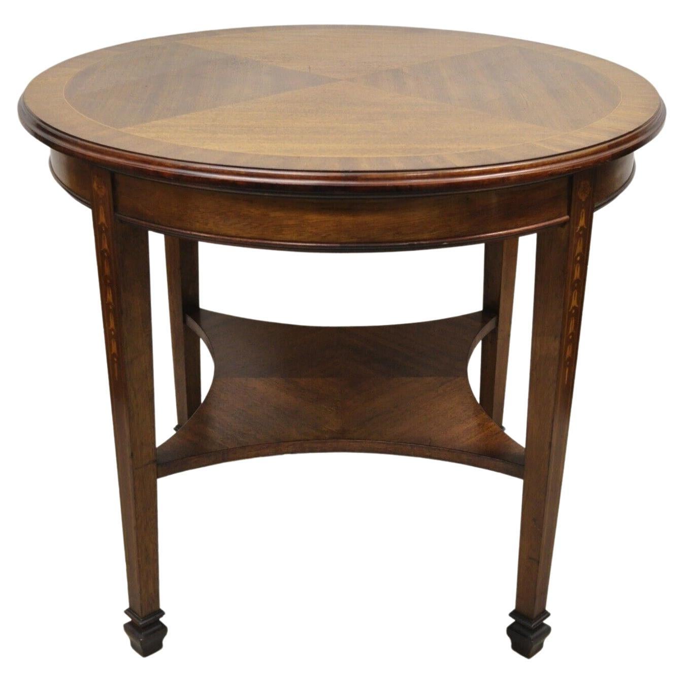 Antique Mahogany Edwardian Bellflower Inlay Round Center Table For Sale