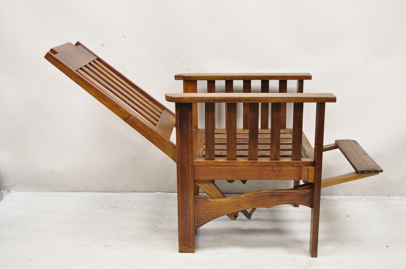 Édouardien Ancienne chaise Morris édouardienne mécanique inclinable en acajou avec incrustation de crayon en vente