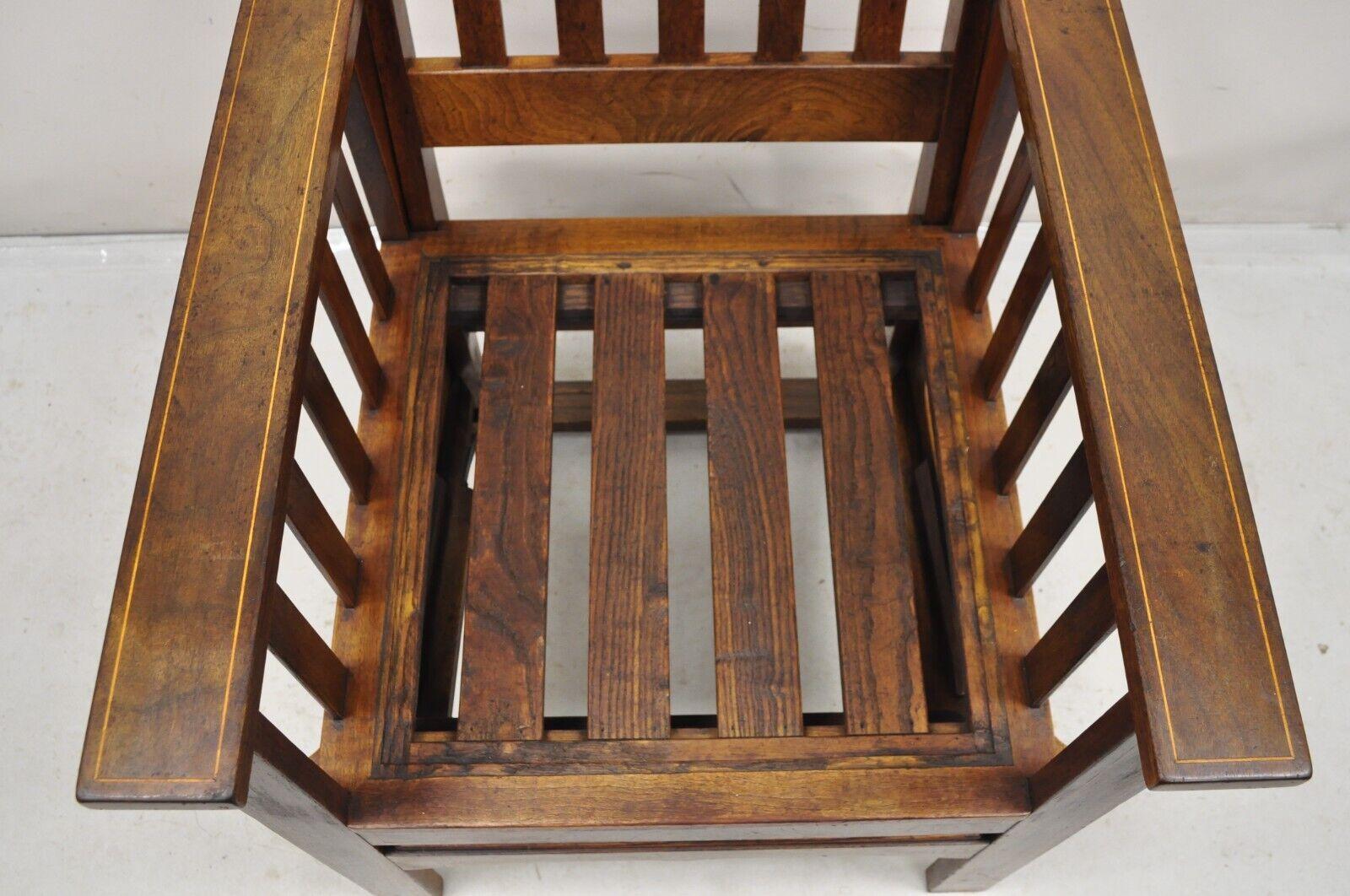 Acajou Ancienne chaise Morris édouardienne mécanique inclinable en acajou avec incrustation de crayon en vente