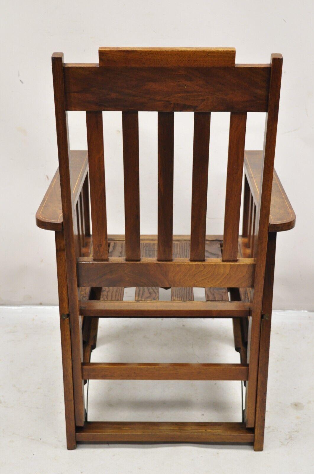 Ancienne chaise Morris édouardienne mécanique inclinable en acajou avec incrustation de crayon en vente 3